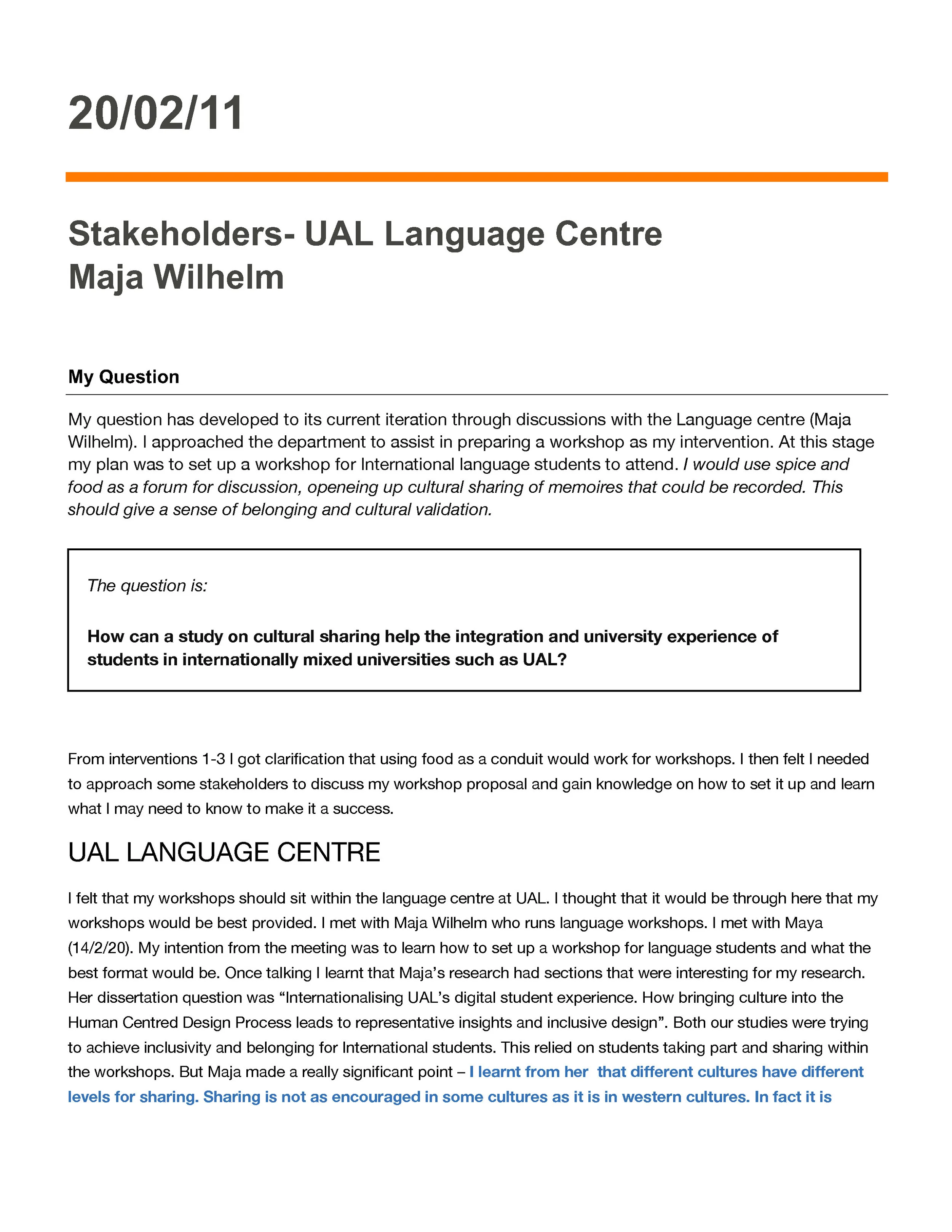 20/02/14 - STAKEHOLDERS - UAL Language Centre