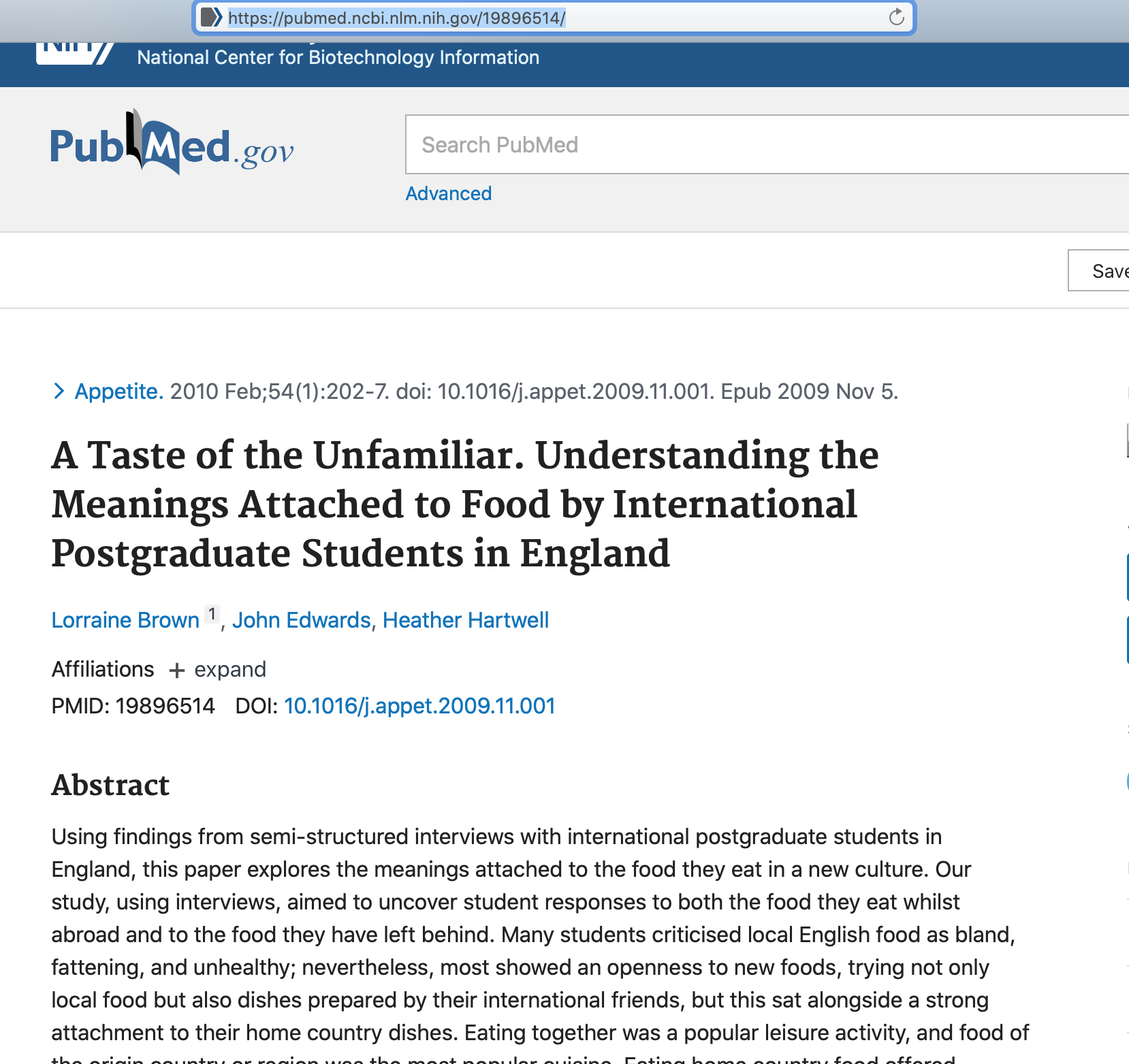 A taste of the unfamiliar: understanding the meanings attached to food by international postgraduate students in England 