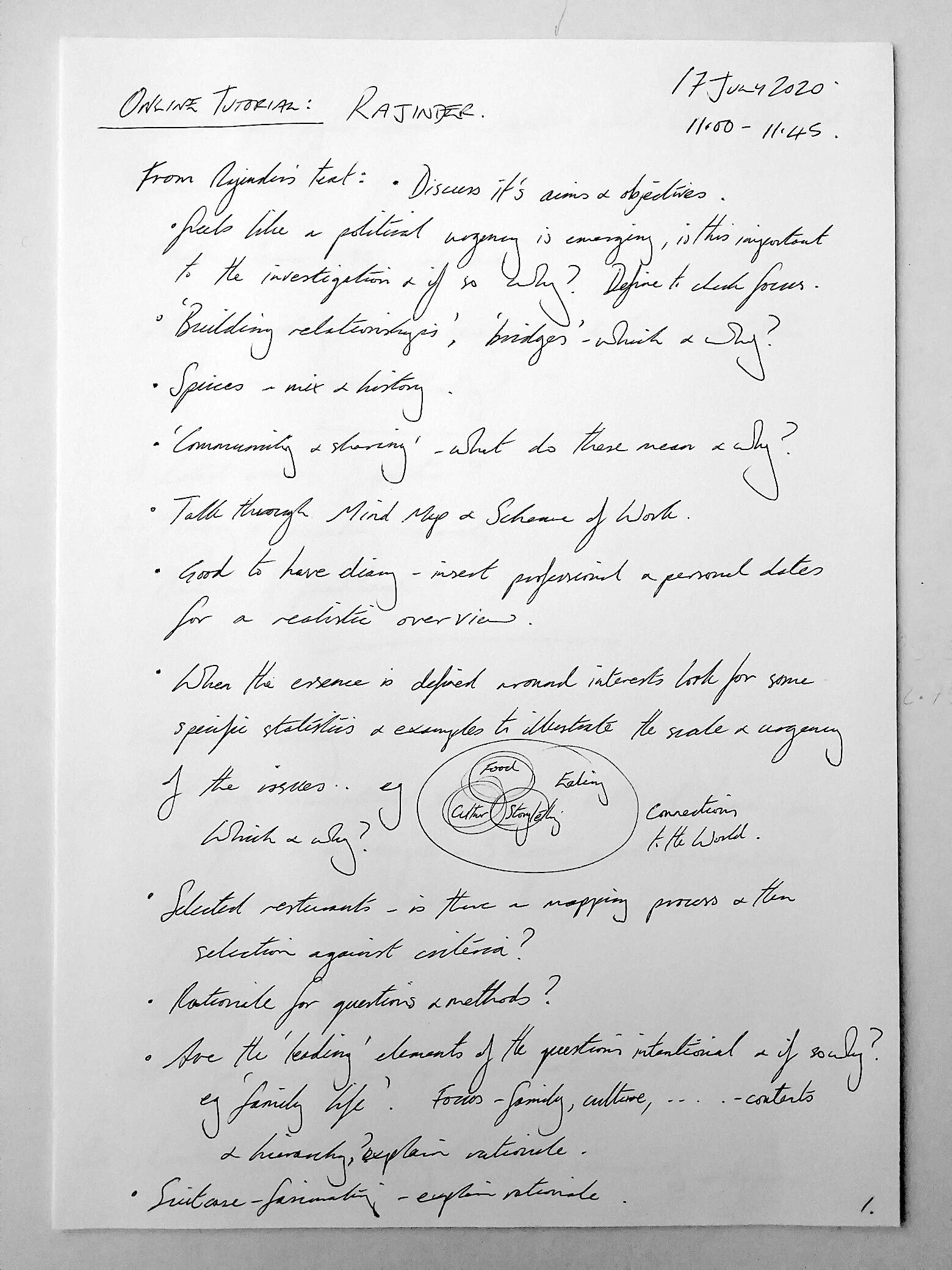 17/7/20 - Tutorial with Elizabeth