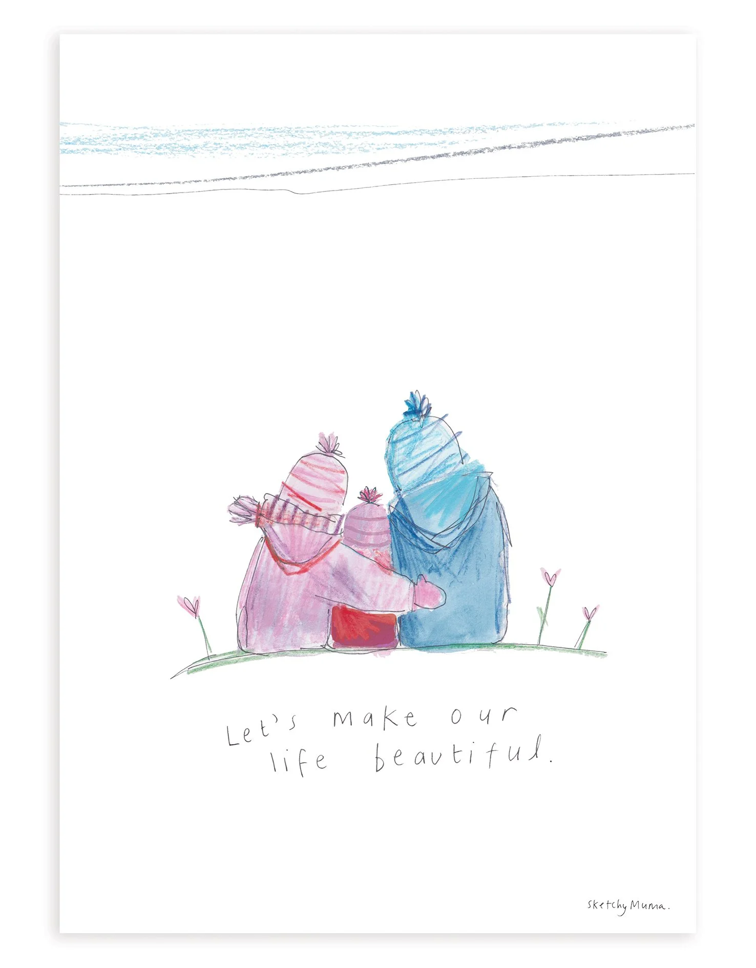 Family of three - Pink hat