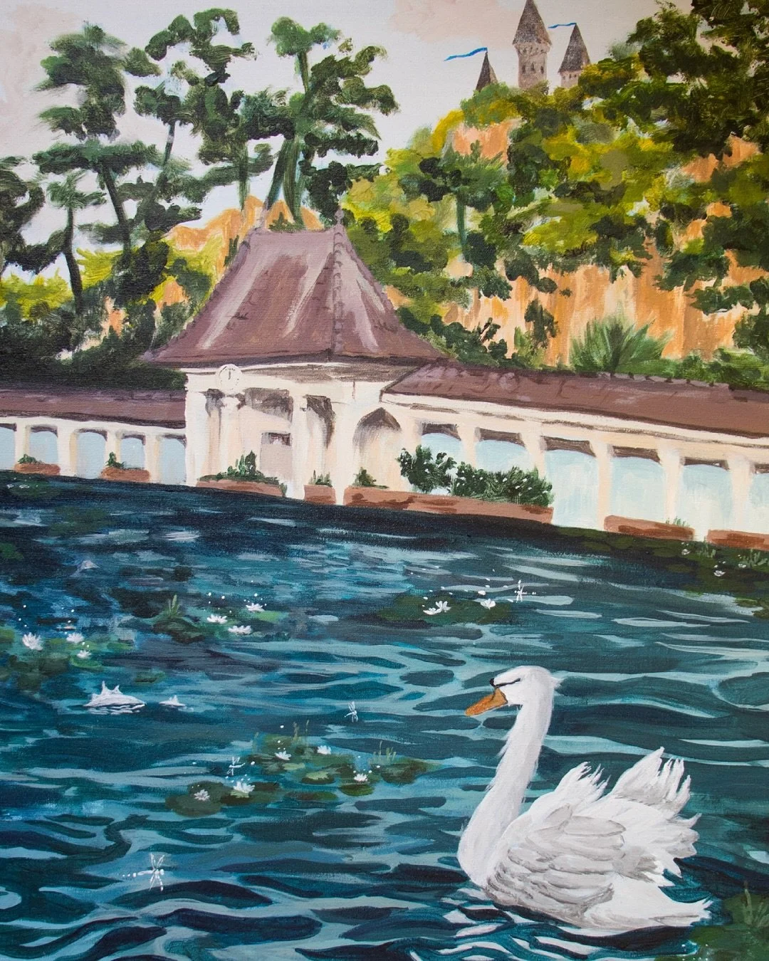🏠 Exposition Destination Maison - Pr&eacute;sentation des &oelig;uvres 

🦢Un ailleurs, ici. - Brunelle Gerber
Calmes, les flots et leurs petits calpotis, lentement, font basculer la conscience vers l&rsquo;autre bord, au del&agrave; des bassins, de