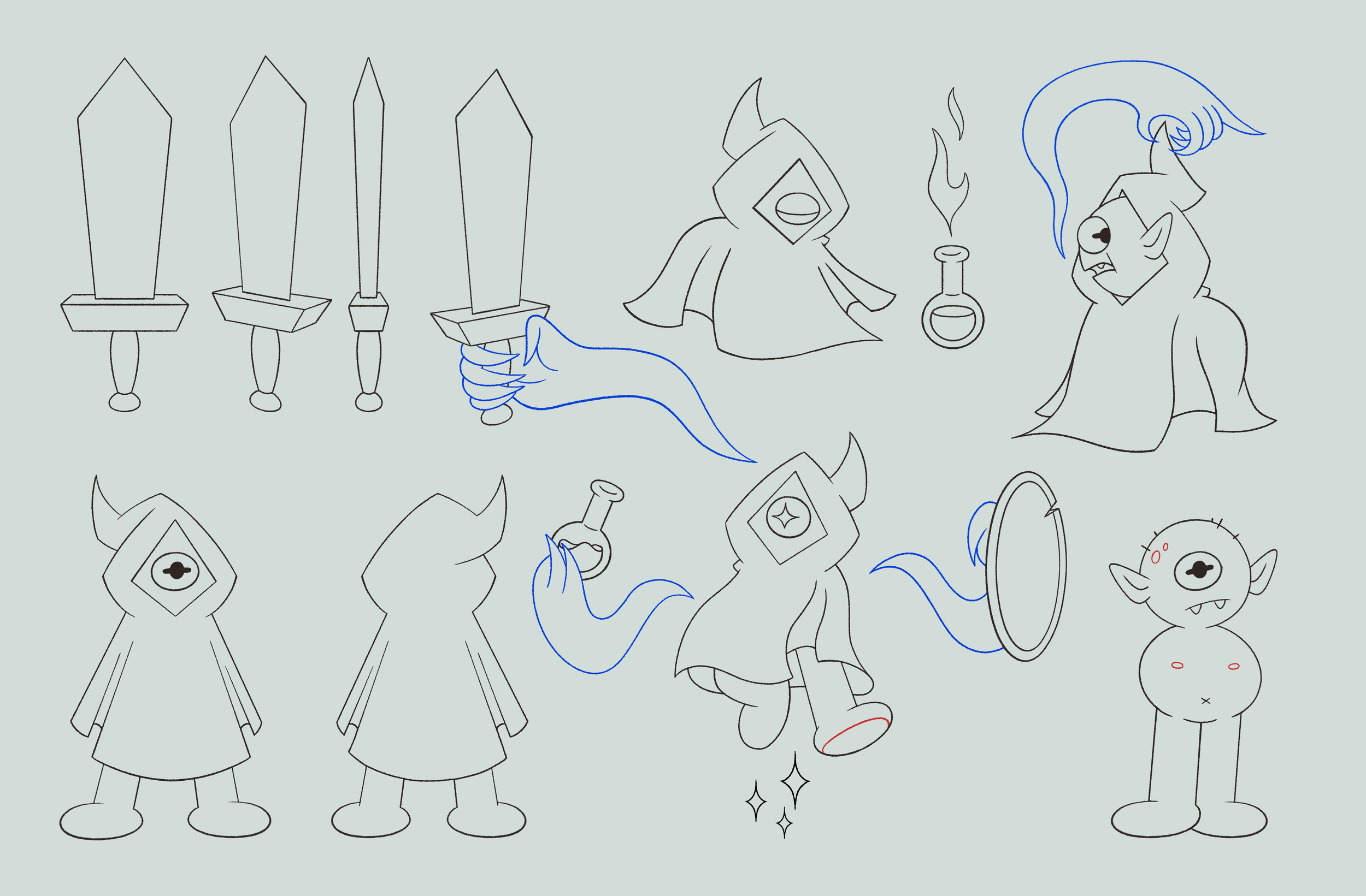 Hooded Adventurer Character Turn, Poses, and Props
