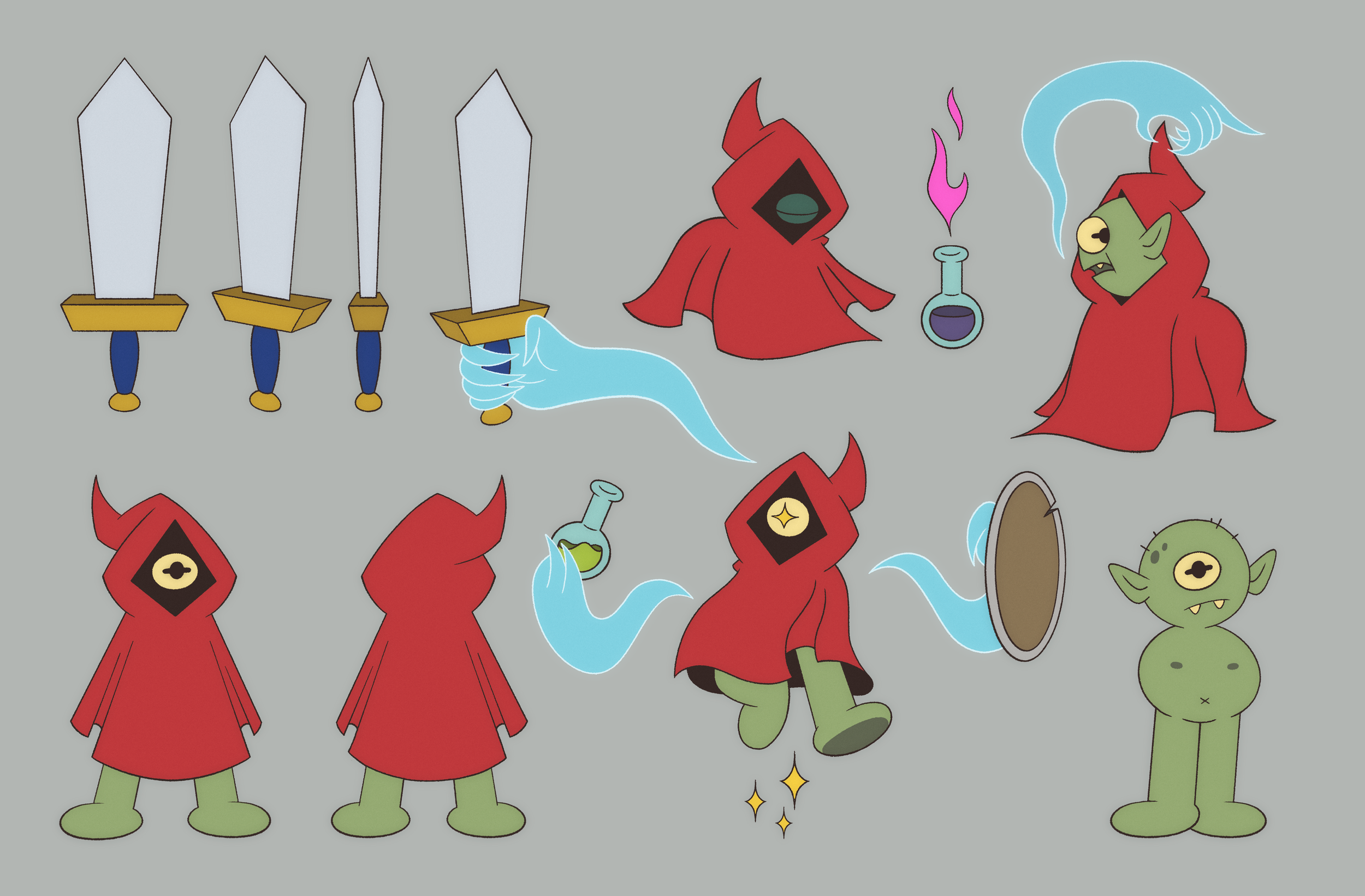 Hooded Adventurer Character Turn, Poses, and Props (Color)