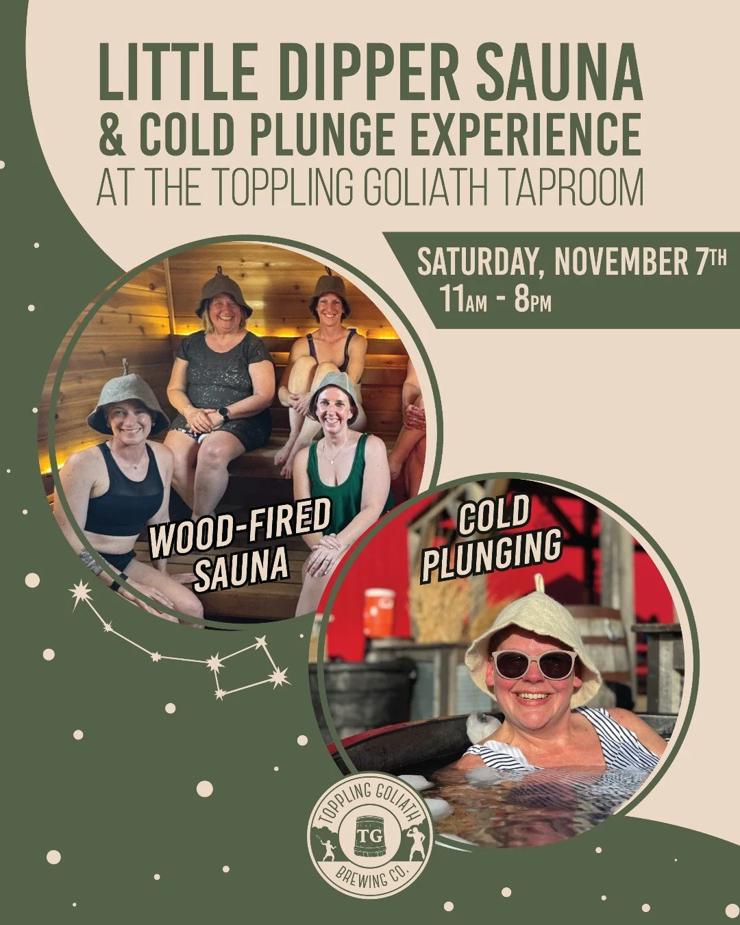 Join us on Saturday, November 7th, and enjoy rounds of wood-fired sauna, cold plunging, and a complimentary drink of choice. When you&rsquo;re done, cozy up around an outdoor fire or inside next to our fireplace. This event is for ages 16+. 

Session