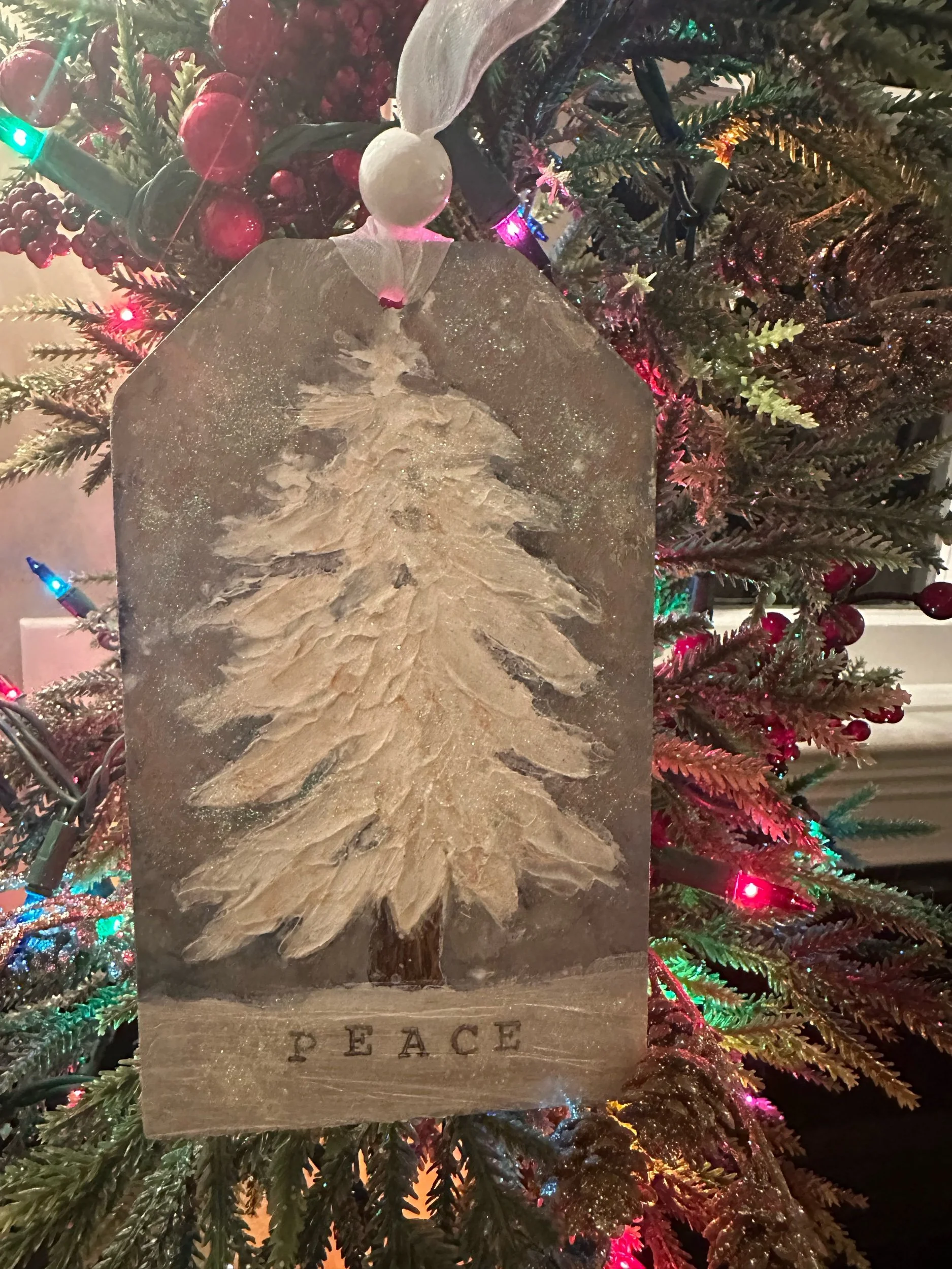 Peace white Tree Ornament Tag