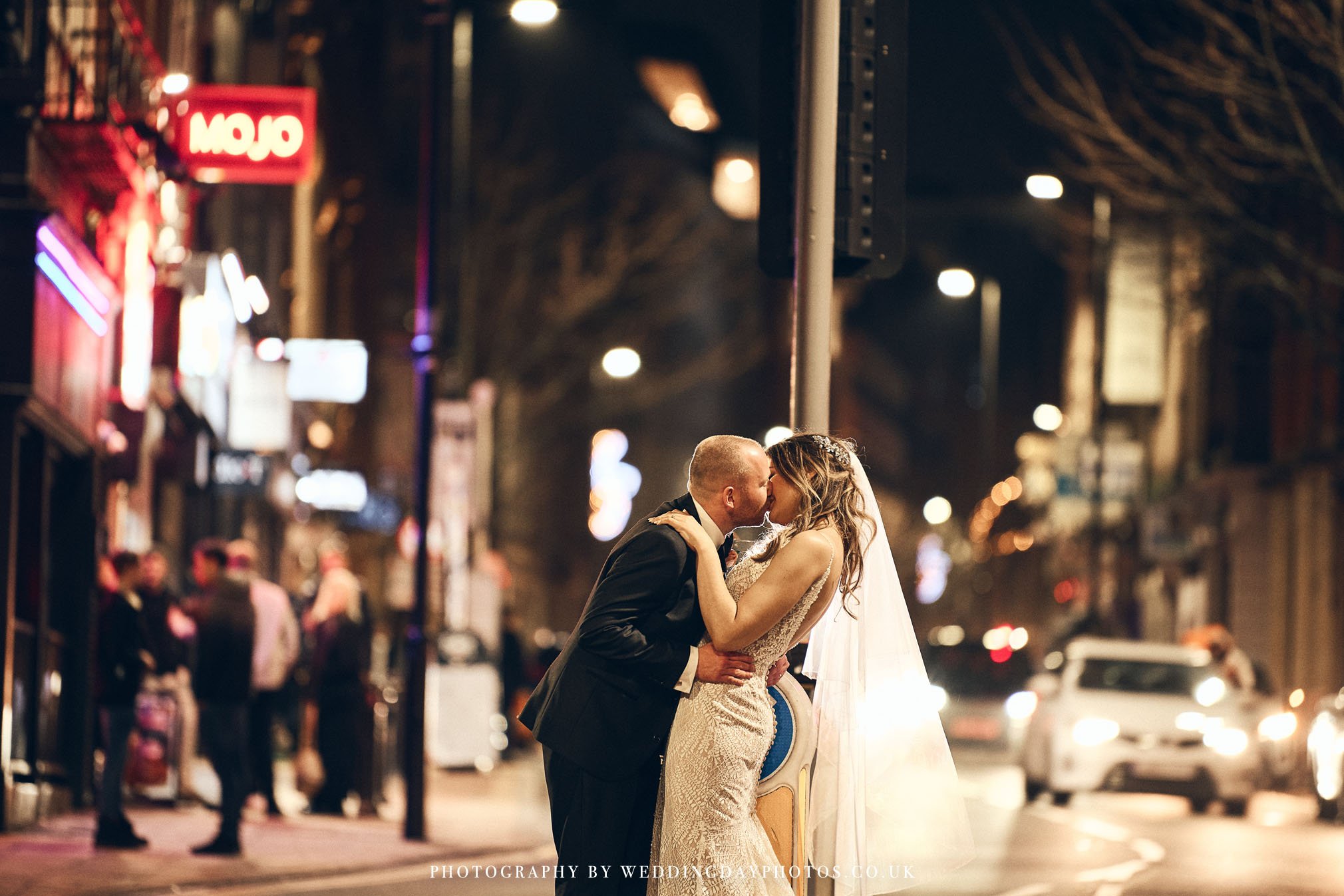 romantic street wedding photography outside manchester hall