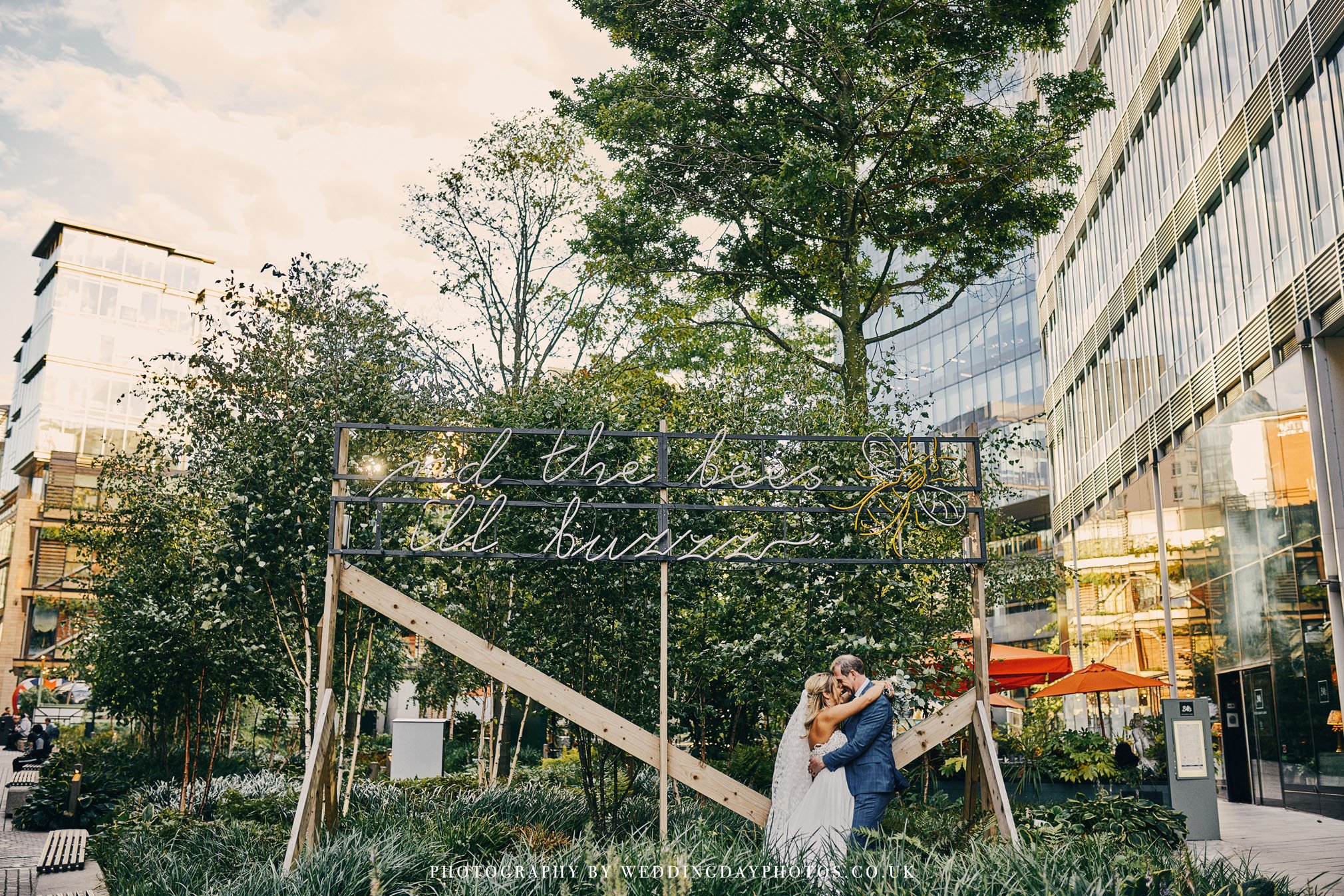 beautiful wedding portrait taken in spinningfields near manchester hall