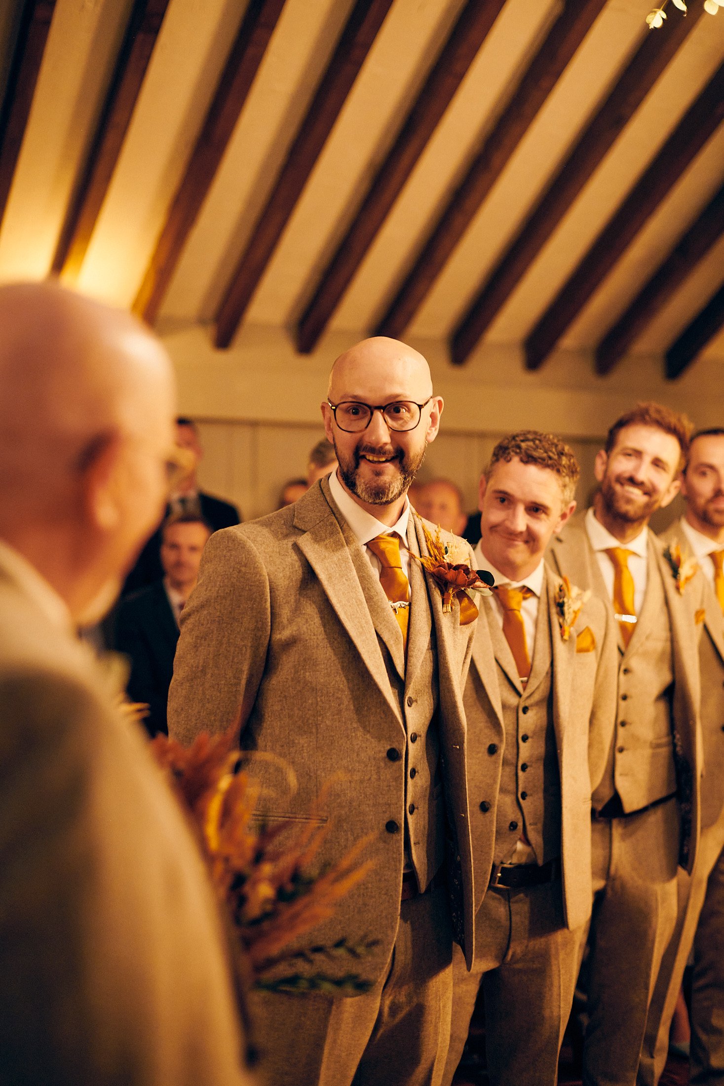 grooms reaction to seeing his bride for the first time at Larkspur Lodge