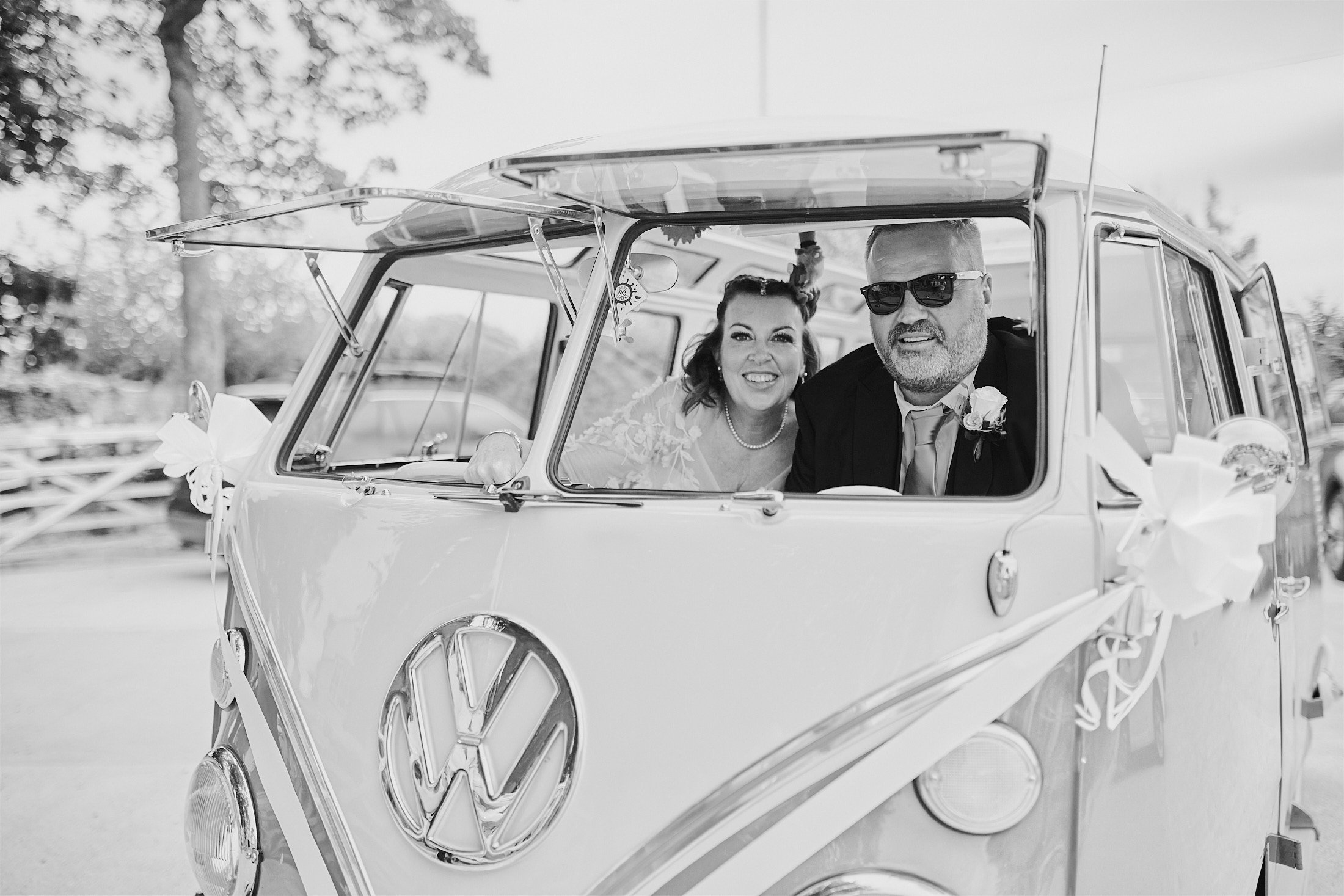 wedding portrait with vw camper van