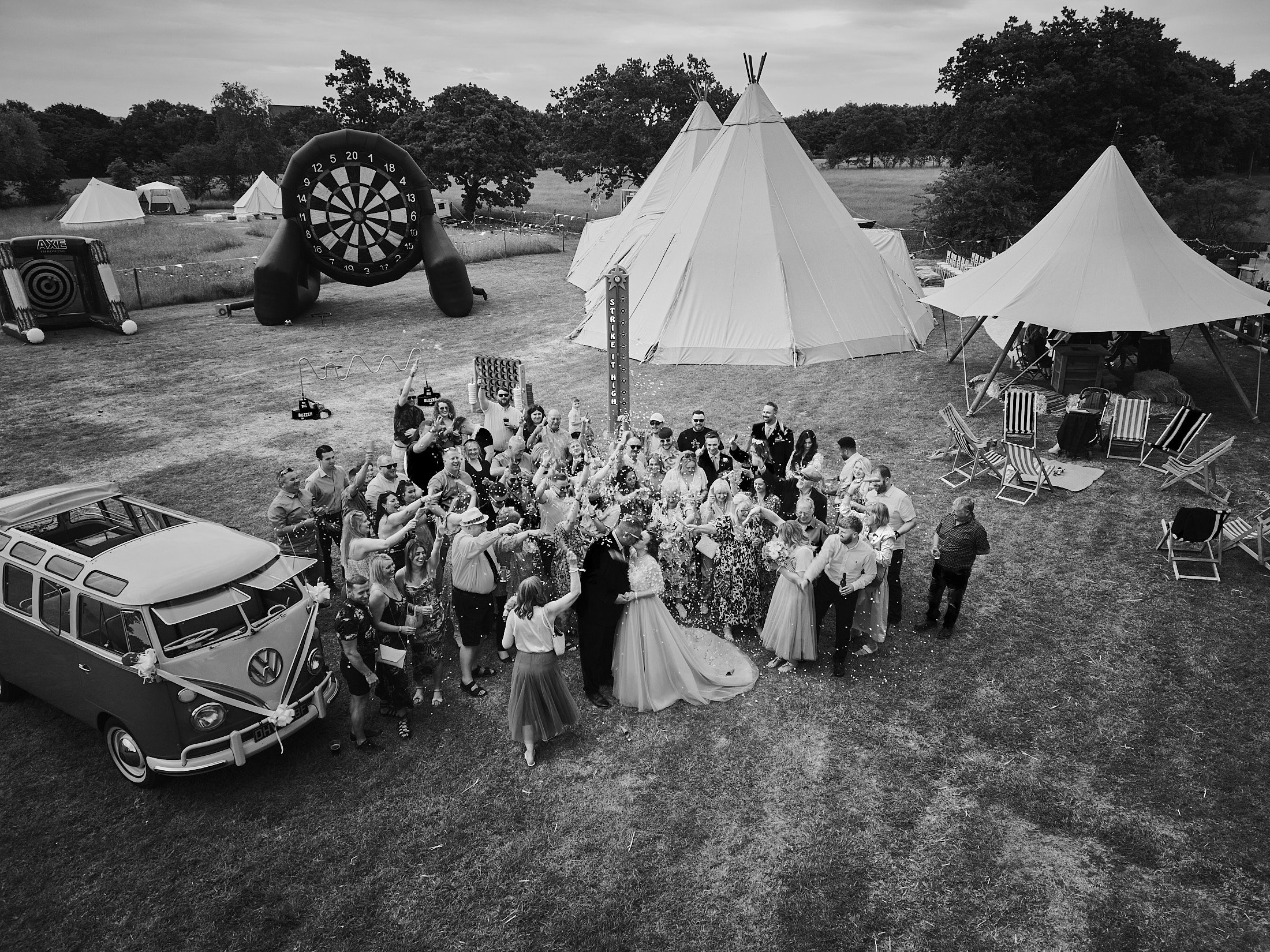 festival theme wedding captured with drone