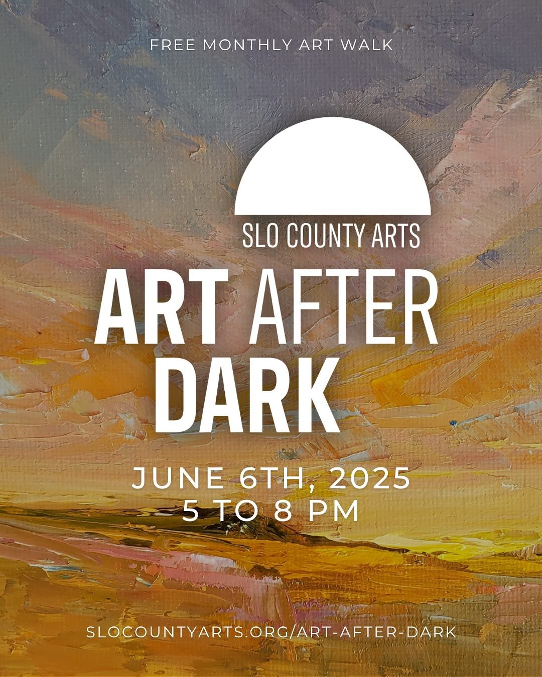 Art After Dark is back this Friday! 🌙 Join us from 5 to 8pm on June 6th for a First Friday filled with art, music, and community in San Luis Obispo.

Visit slocountyarts.org/art-after-dark to learn more, view the full list of venues and what they ar