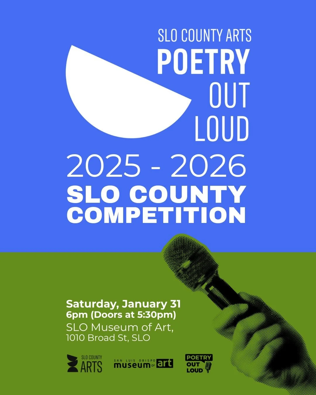 Coming up this Saturday: we&rsquo;re hosting the 2025-2026 SLO County Poetry Out Loud competition!

Join us at 6pm at the SLO Museum of Art on Saturday, January 31st for an inspiring evening of poetry recitations performed by high school students acr