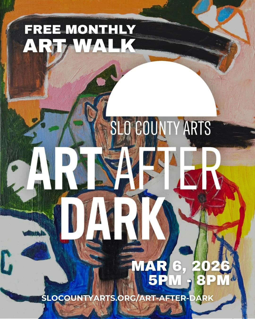 THIS FRIDAY! Art After Dark is back March 6th from 5pm to 8pm. This month&rsquo;s venue lineup showcases student artwork, dance, live music, sculpture, workshops, and more! You won&rsquo;t want to miss it.

Visit slocountyarts.org/experience-aad to v