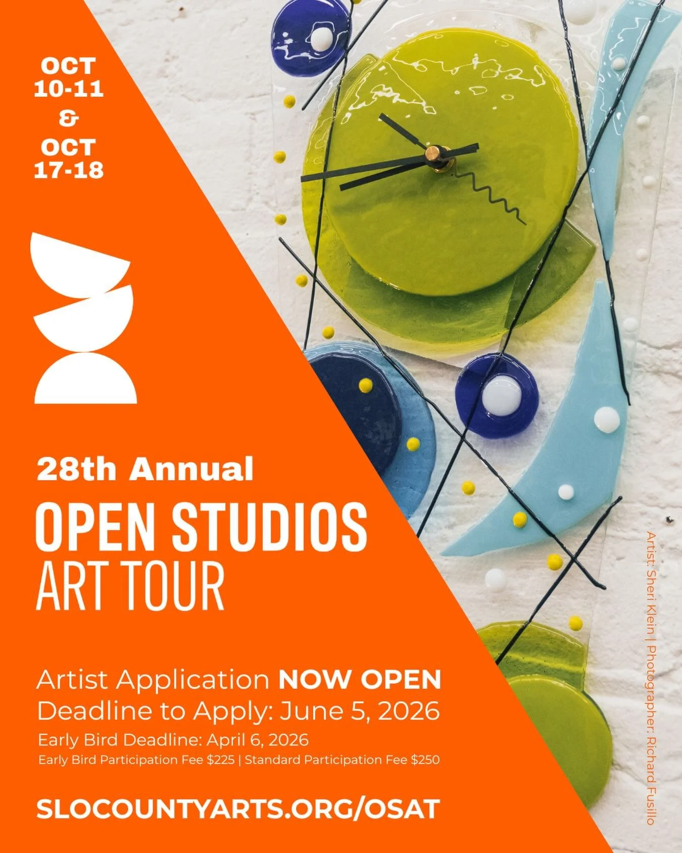 HEADS UP SLO COUNTY ARTISTS &mdash; the 2026 Open Studios Art Tour artist application is officially open!

The 28th annual tour will be taking place countywide over the weekends of October 10-11 and October 17-18 during National Arts and Humanities M