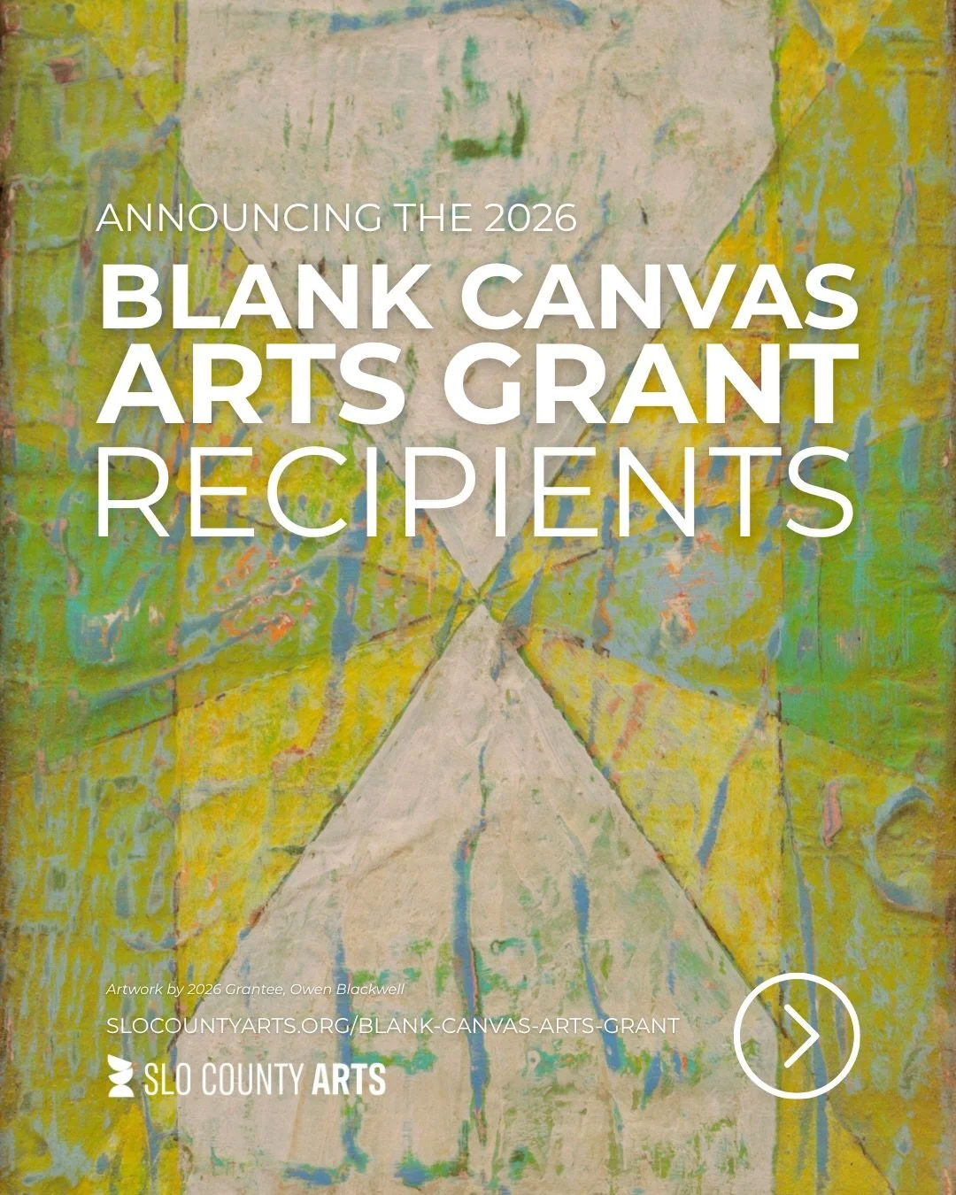 SLO County Arts is proud to announce the recipients of the inaugural Blank Canvas Arts Grant, a new project-based funding opportunity designed to support emerging and mid-career artists throughout San Luis Obispo County! 🎉

In its first year, the gr