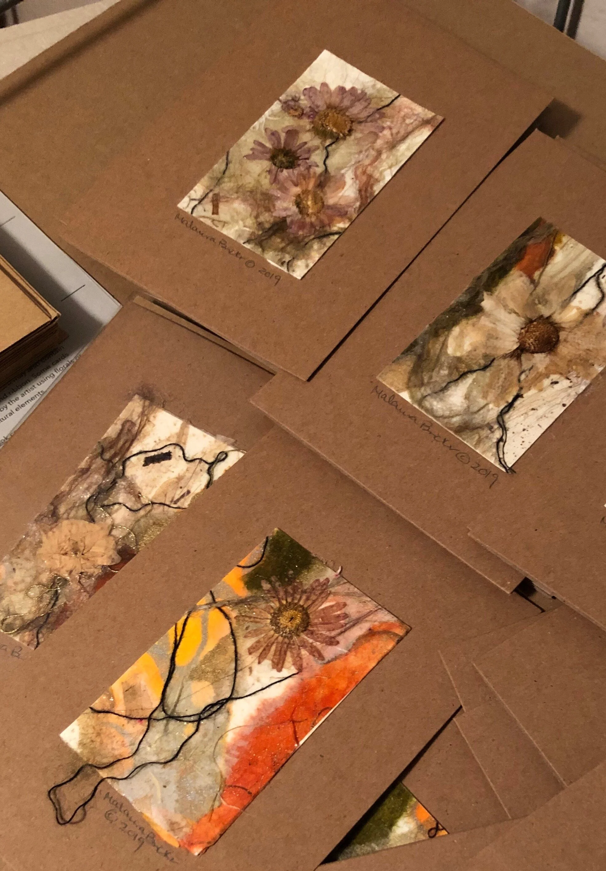  5” x 7” notecards. Multicolored with various pressed flowers.  This image is for sample purposes only. All cards are made-to-order. 