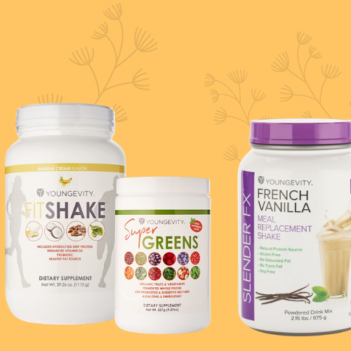 Three containers of health supplements on an orange background with a faint leaf design.