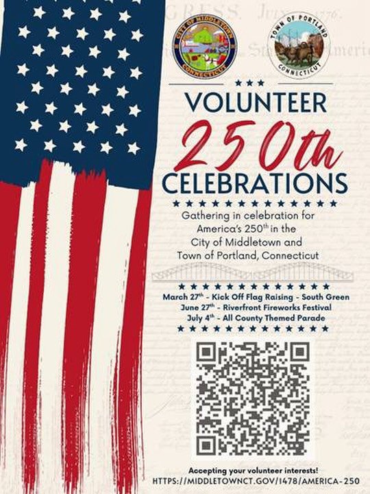 Volunteer to help with the 250th America celebration celebrations in Middletown! #dtmiddletown