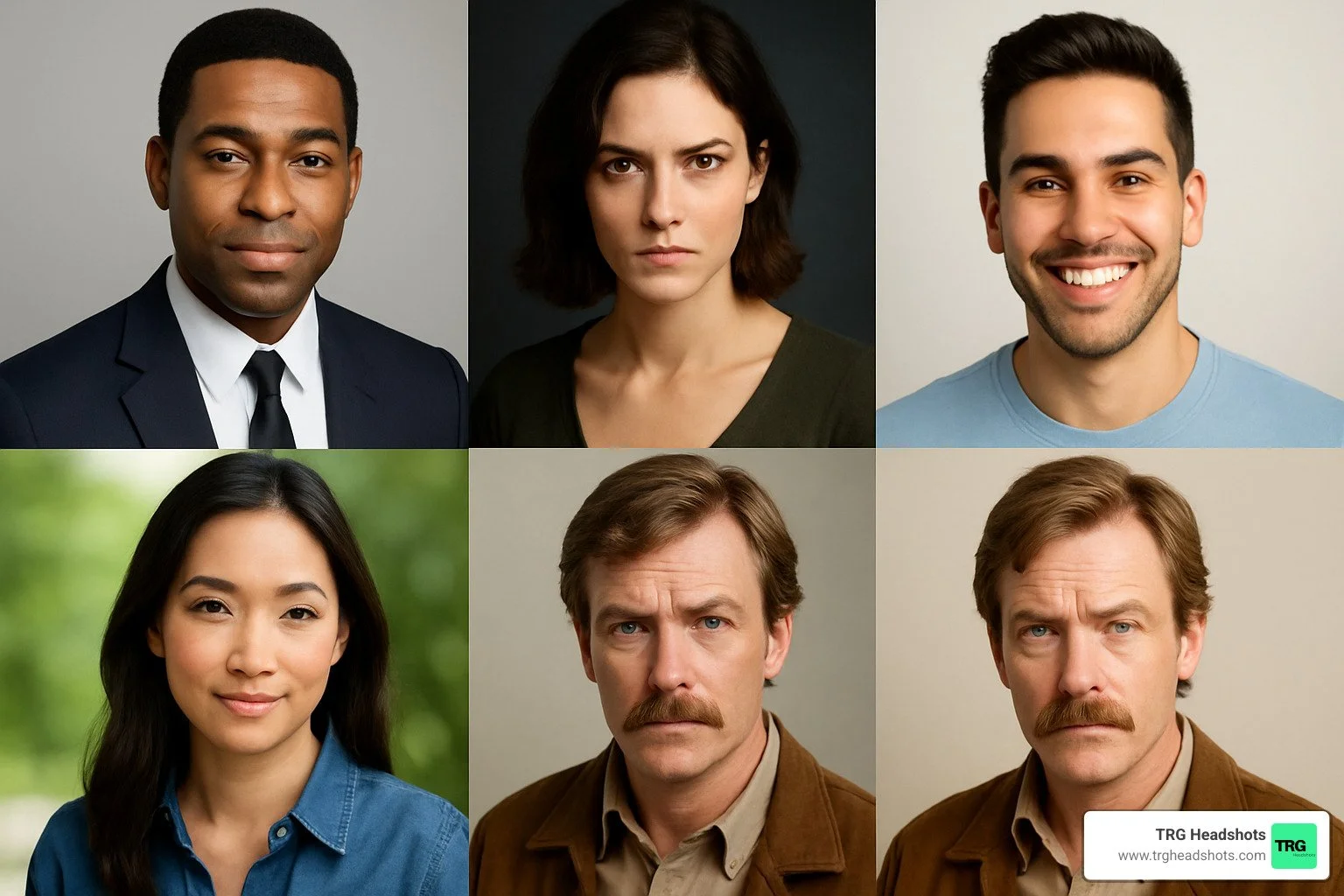 collage of five different actor headshot styles - Dallas actor headshots