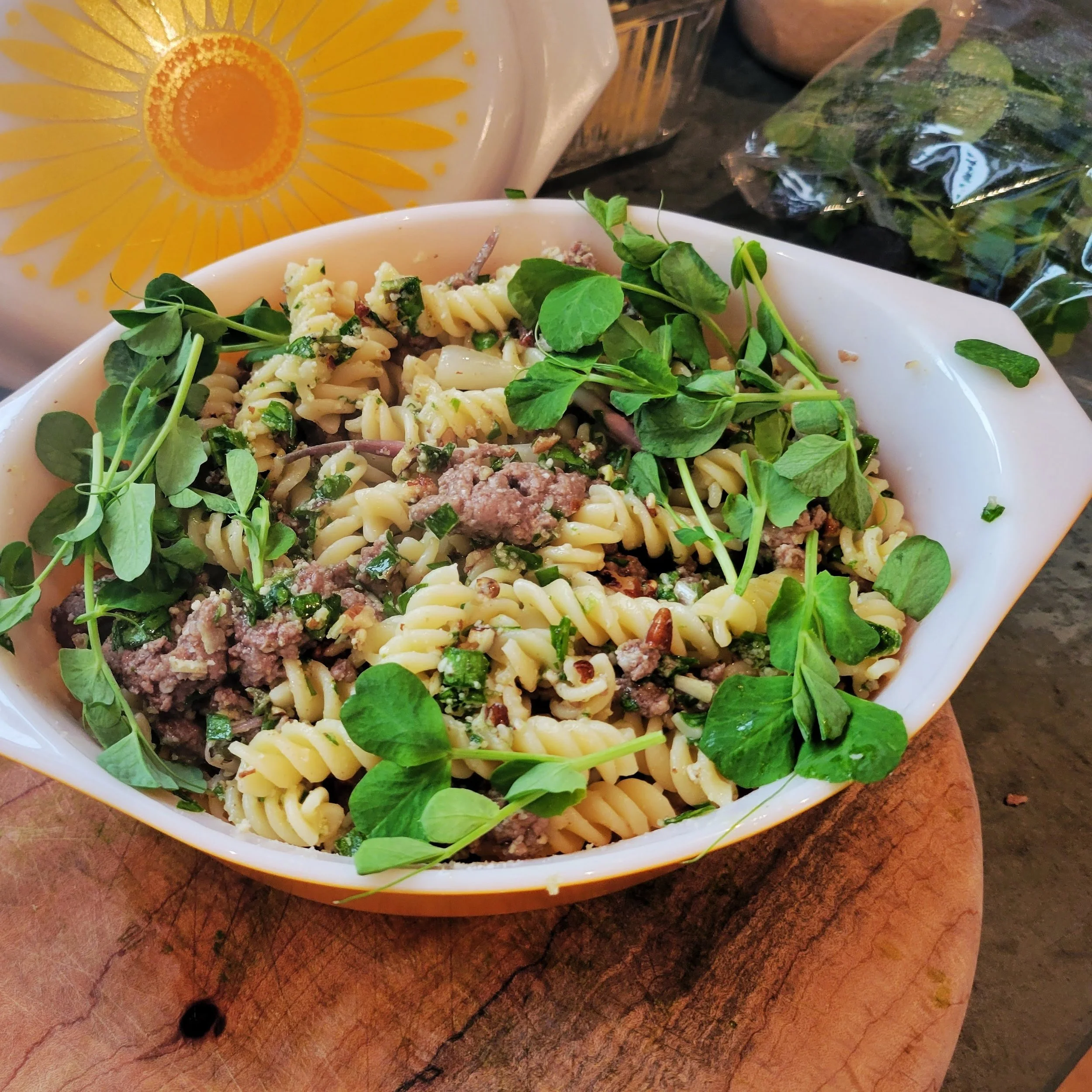 Lamb and Ramp Pesto Pasta