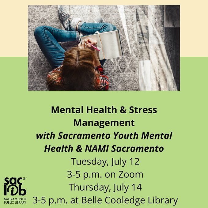 So excited to join @saclib&rsquo;s Adult 101 workshop on mental health this Tuesday and Thursday alongside @namisacramento to talk about mindfulness and coping strategies for maintaining your mental health. 

Learn more with the link in our bio!