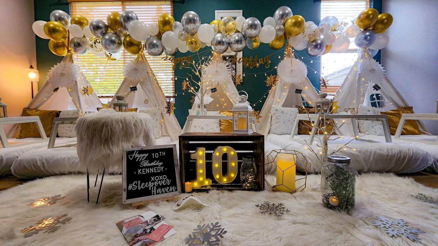 Happy 10th Birthday to Kennedy! She's finally hit those double digits! We hope she has the greatest sleepover ever! 
.
.
.
.
This is our Winter Wonderland theme, in our Basic package. 
Fun Fact - this is our only theme that comes with balloons! And i