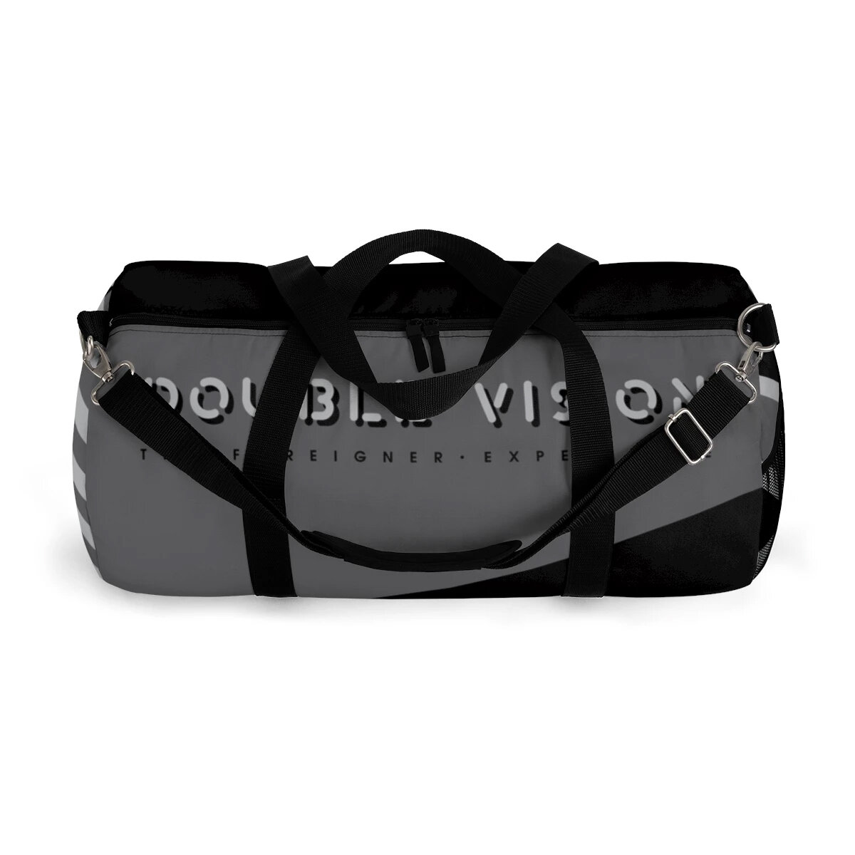 Double Vision . Gray & Black Duffel Bag