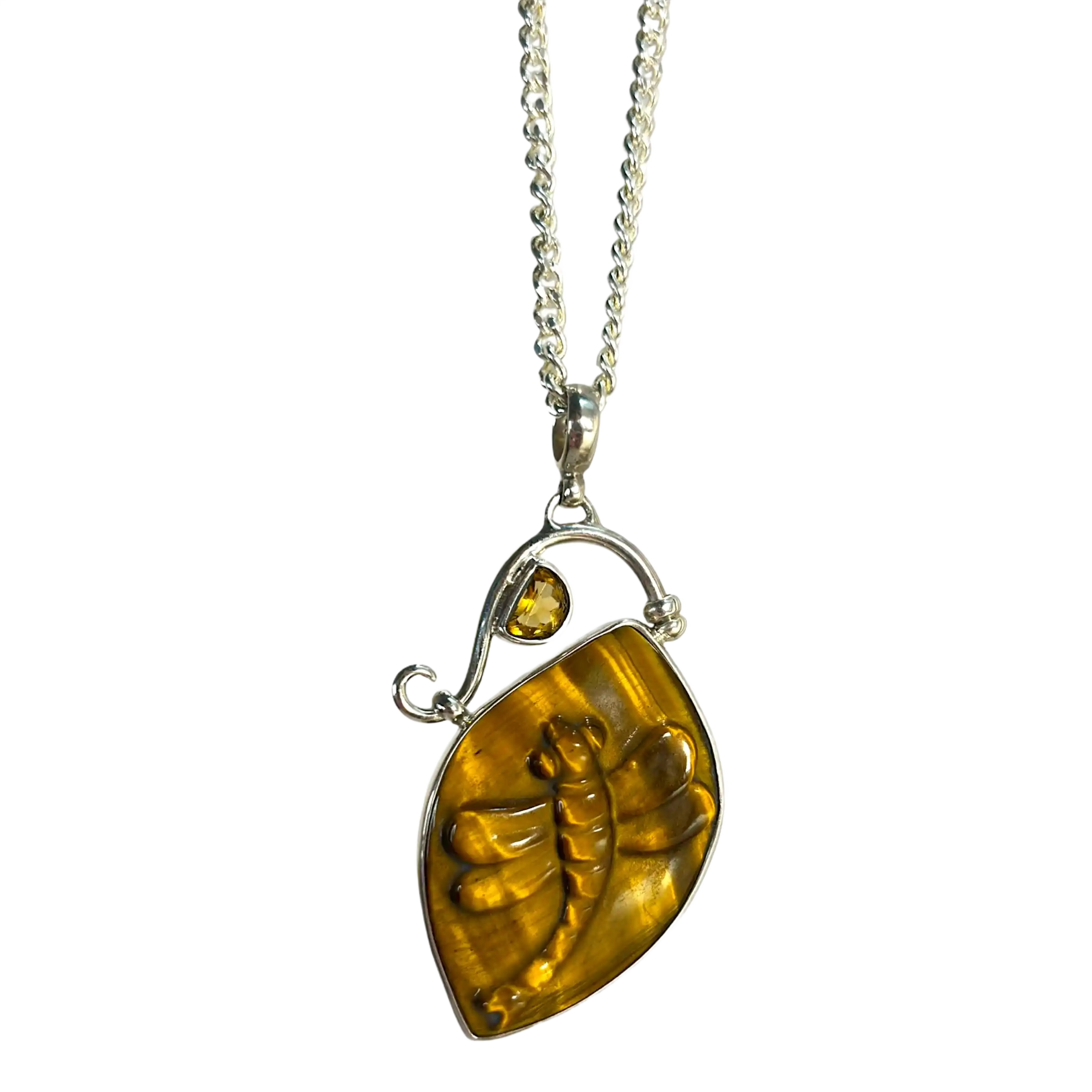 Tiger Eye & Citrine Dragonfly Pendant