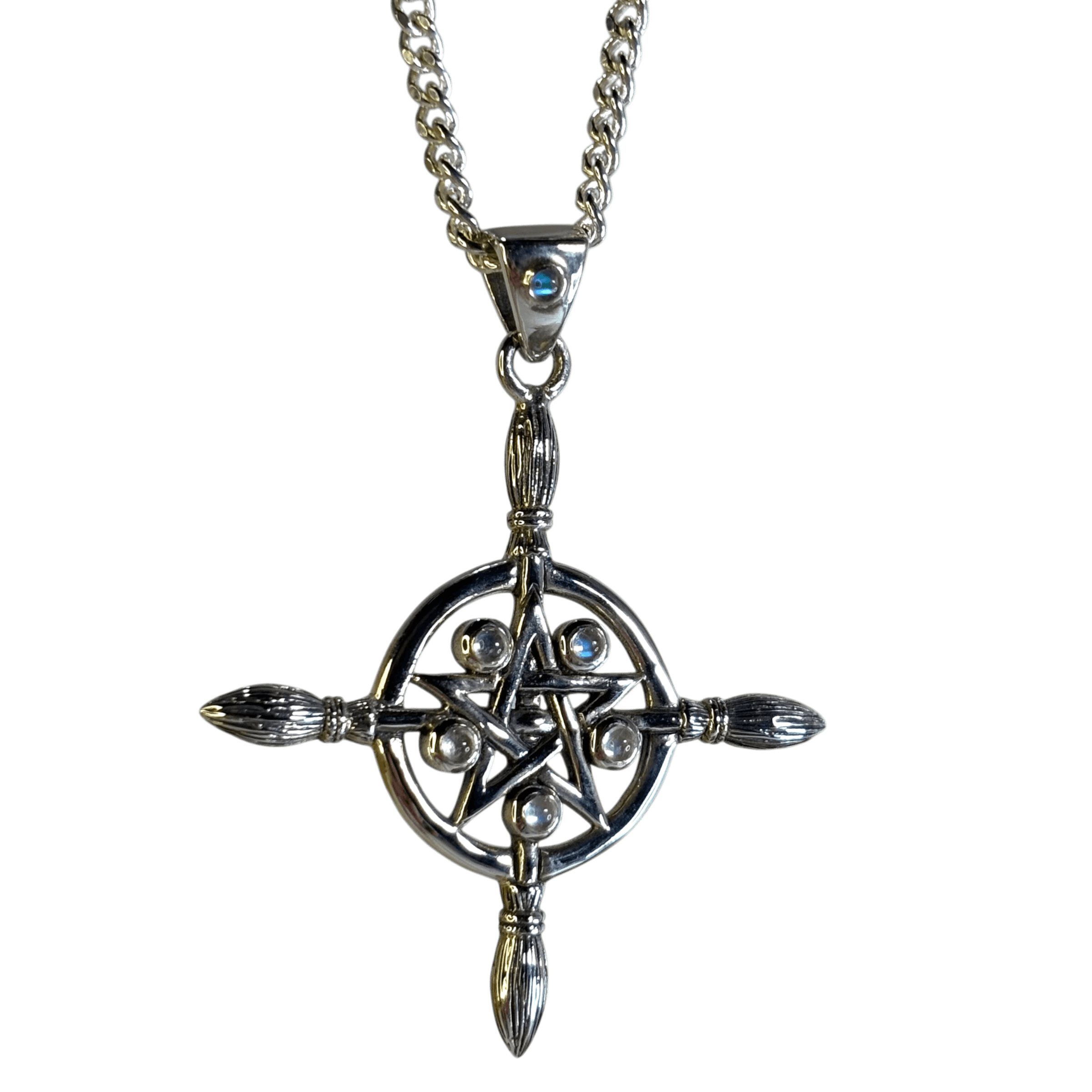 Moonstone Broomstick Pentagram Pendant