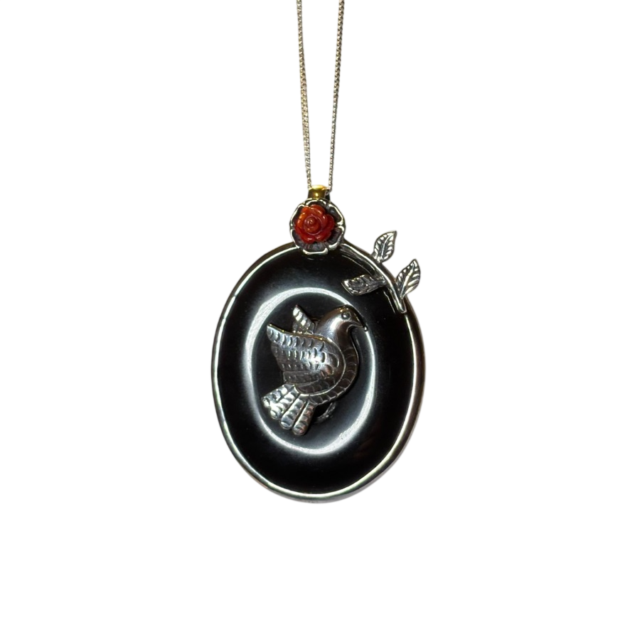 Obsidian & Coral Dove Pendant