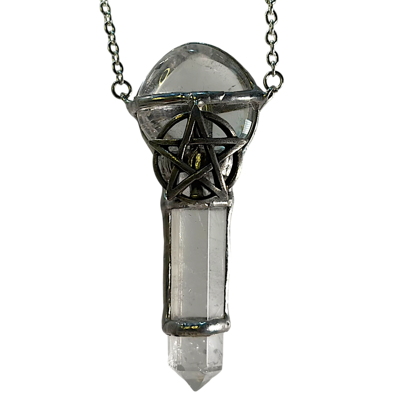 Clear Quartz Pentacle Pewter Talisman