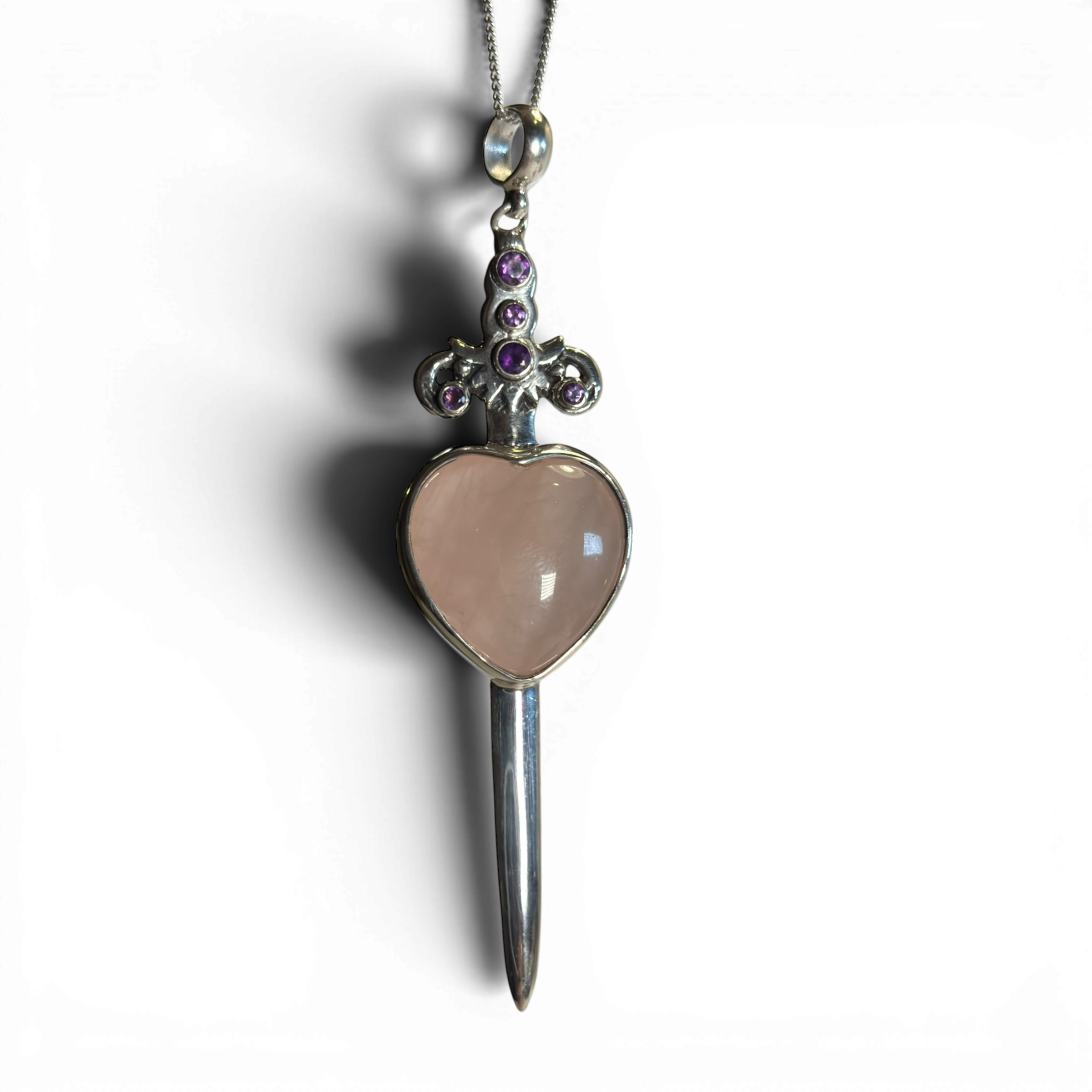 Rose Quartz & Amethyst Sword Pendant