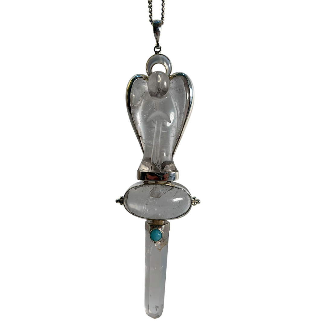 Clear Quartz & Turquoise Angel Wand Pendant