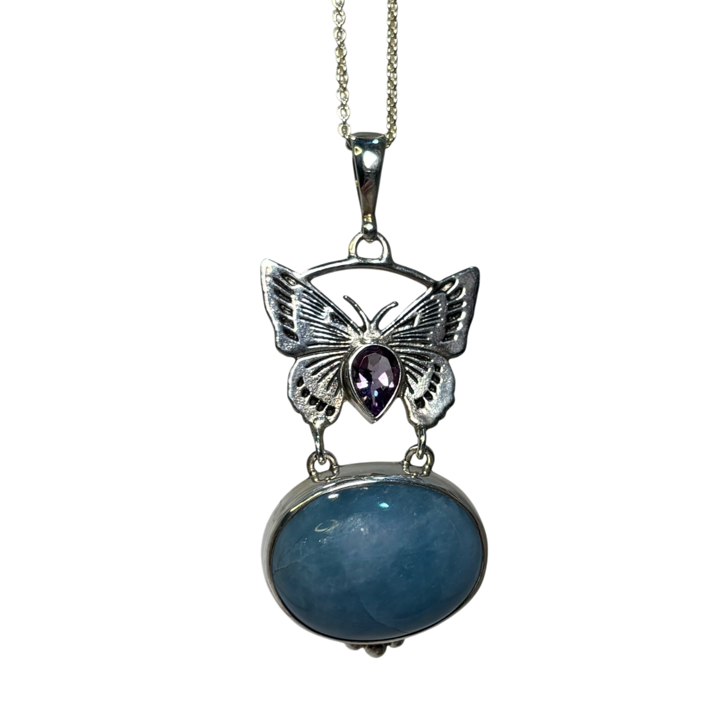 Aquamarine & Amethyst Butterfly Pendant