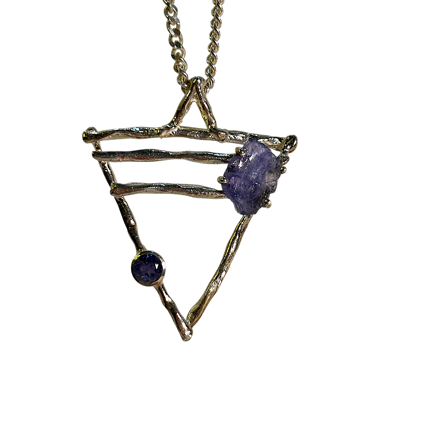 Tanzanite & Iolite Hand Beaten Silver Pendant