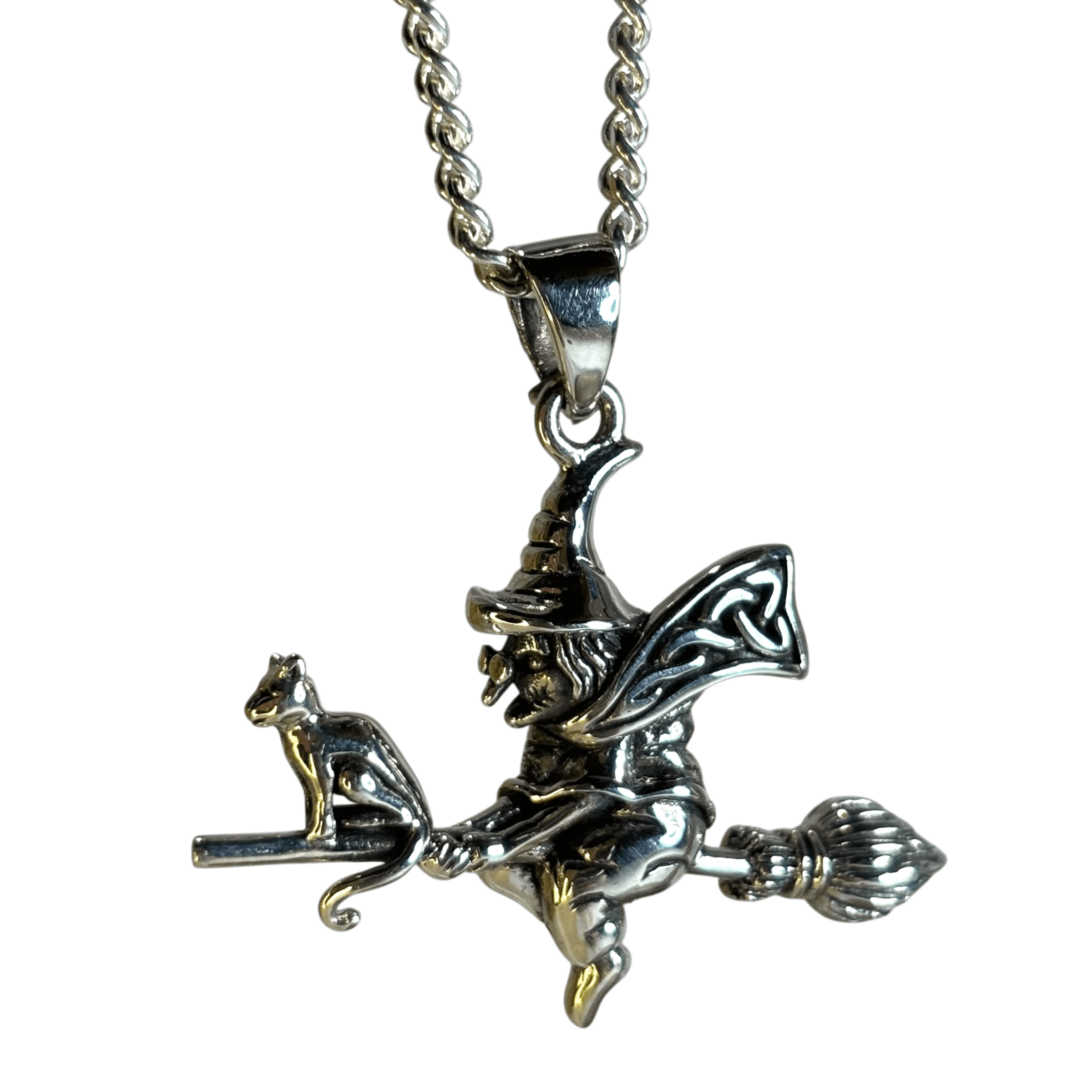 Cat on Broomstick Pendant