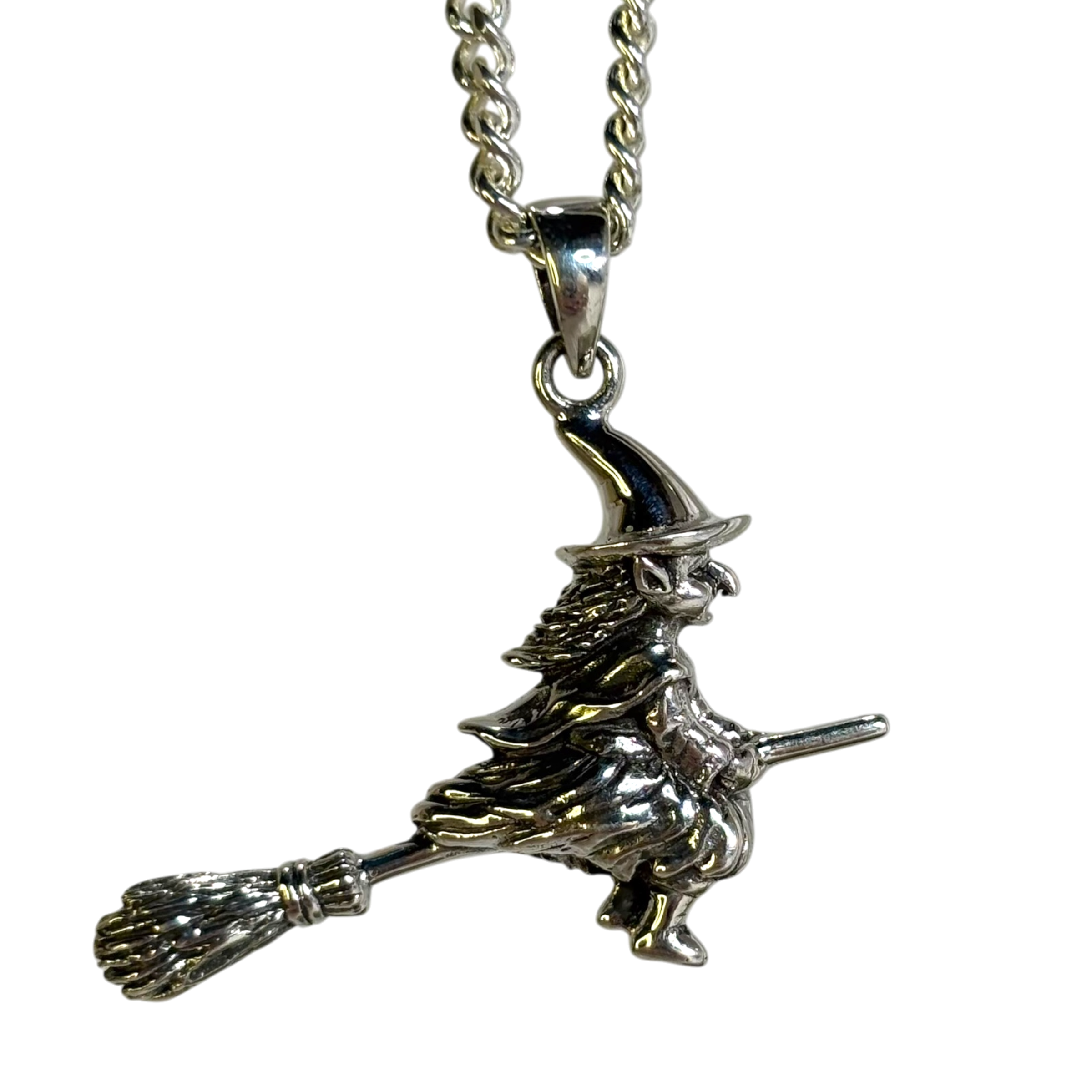 Witch on Broom Pendant