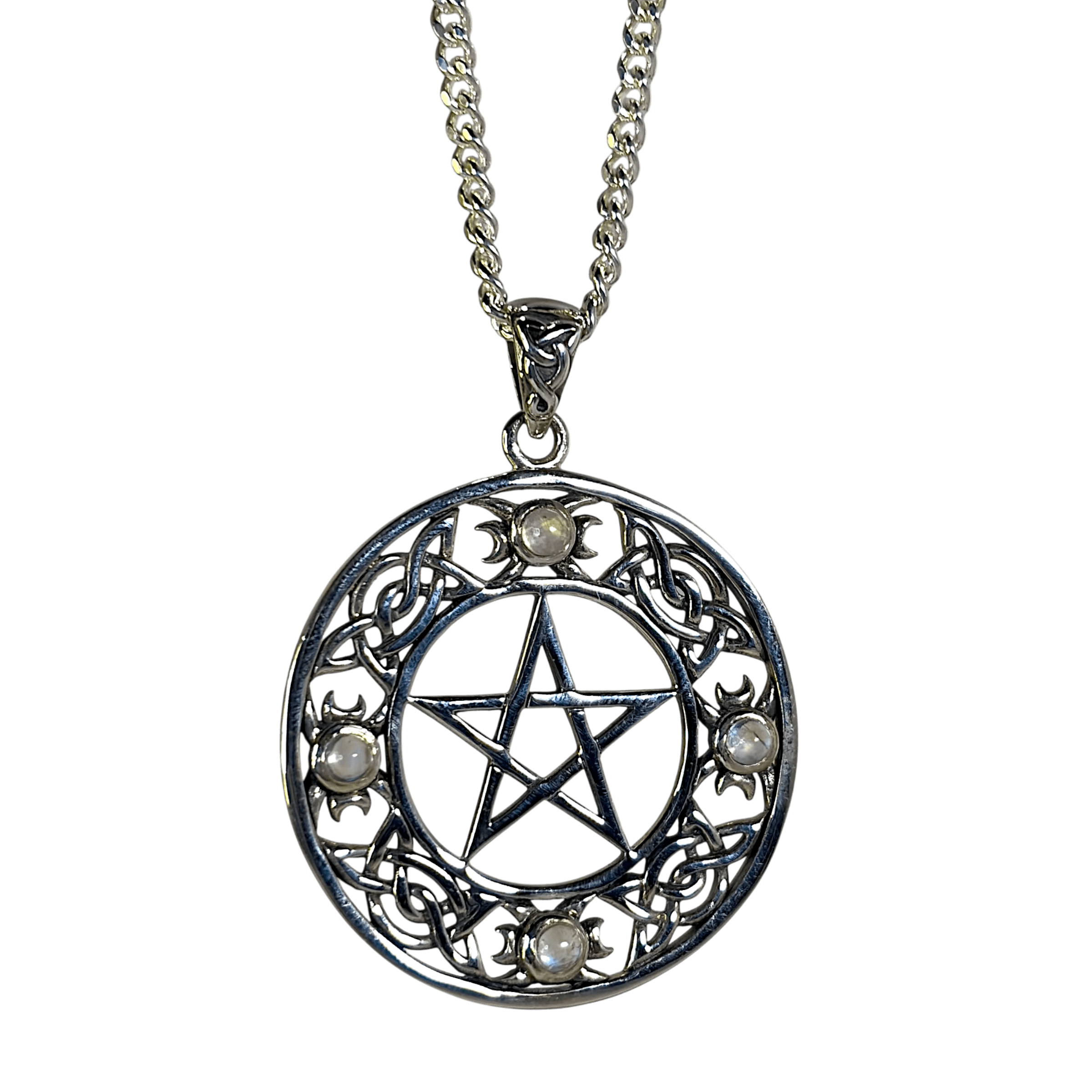 Moonstone Pentacle Pendant w Celtic Knot