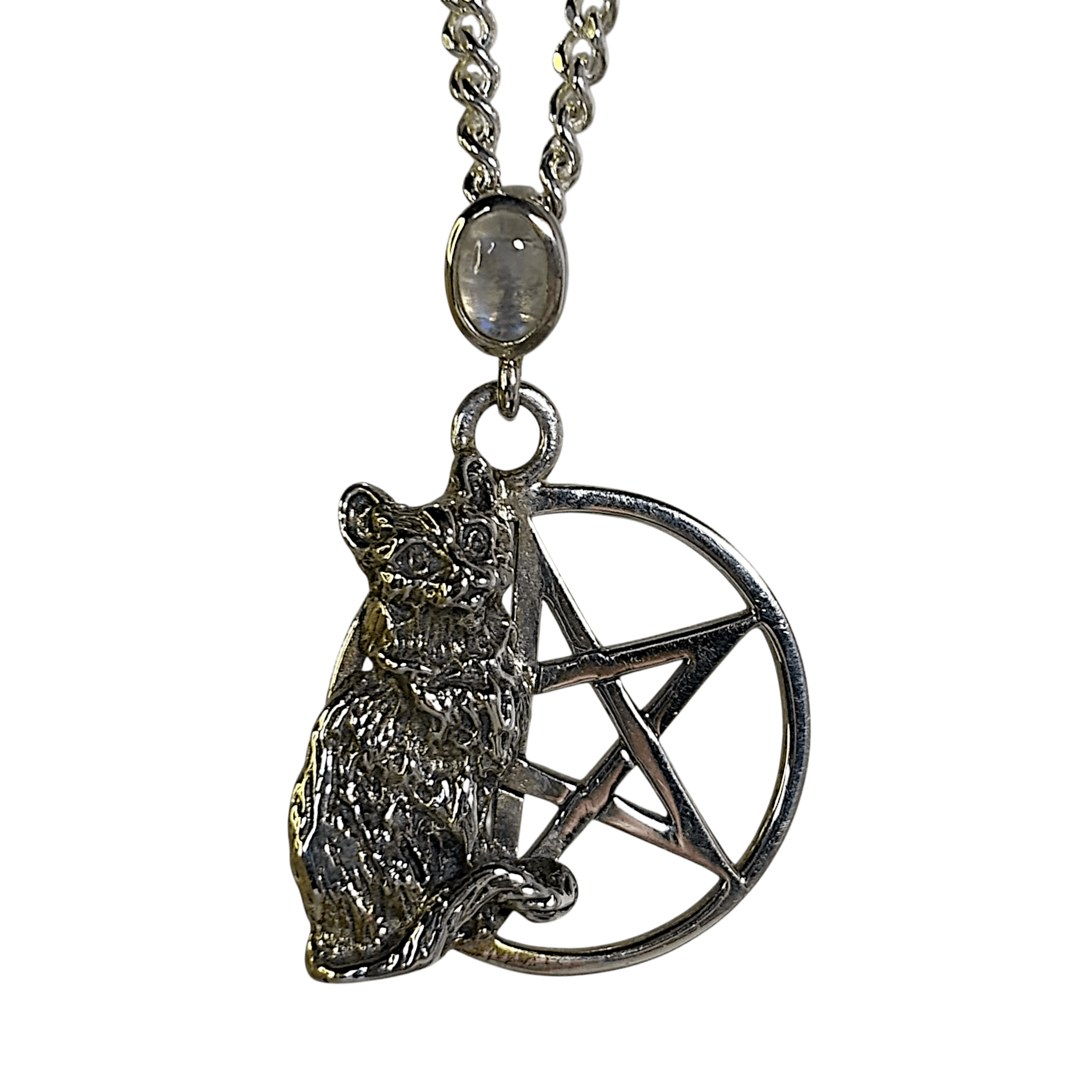 Cat Pentagram Pendant w Moonstone