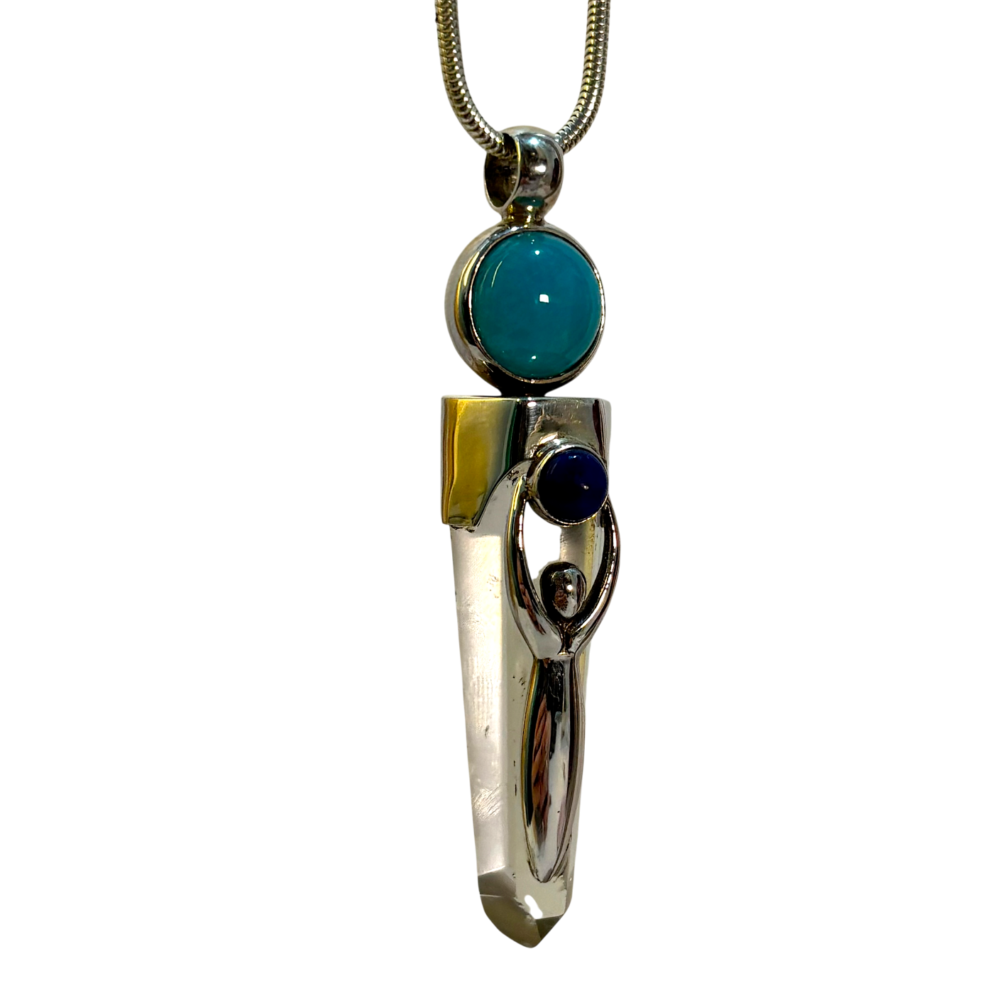 Clear Quartz, Lapis & Turquoise Mother Goddess Pendant