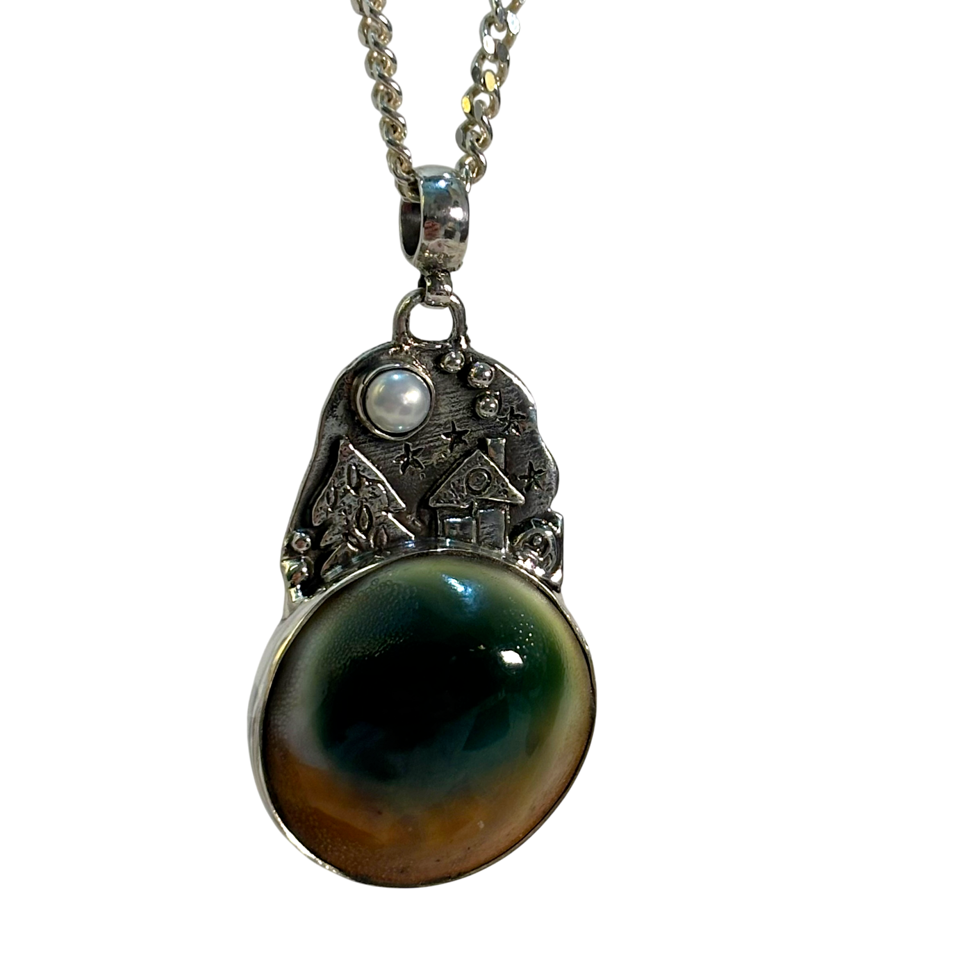 Shell & Pearl Hand-Beaten Silver Pendant