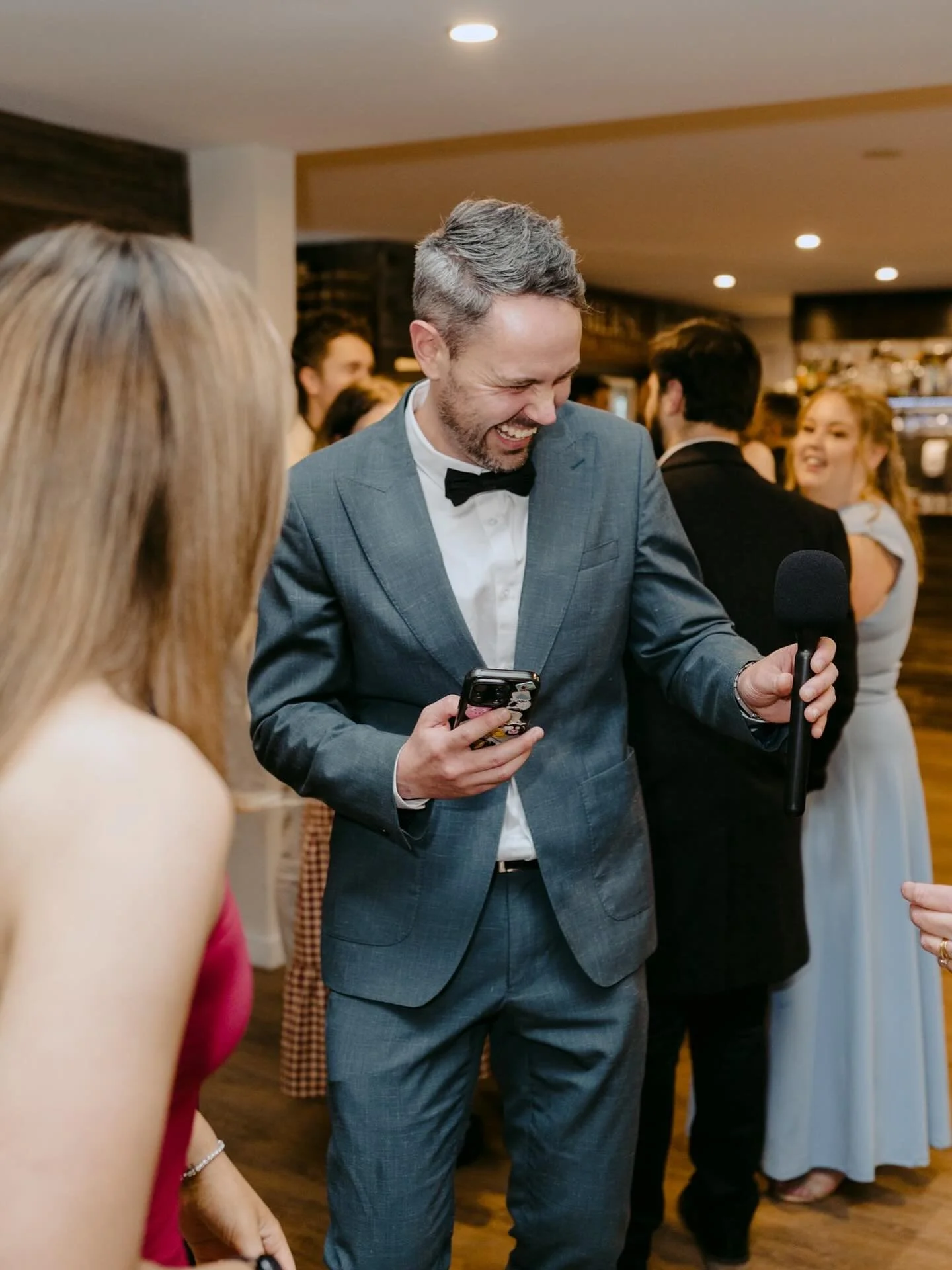 The Roaming Video Guestbook has been a popular addition to what I do.

How does it work? Well I will roam around your drinks and canap&eacute;s hour and chat with your nearest and dearest getting well wishes, and to be honest, some pretty random hila