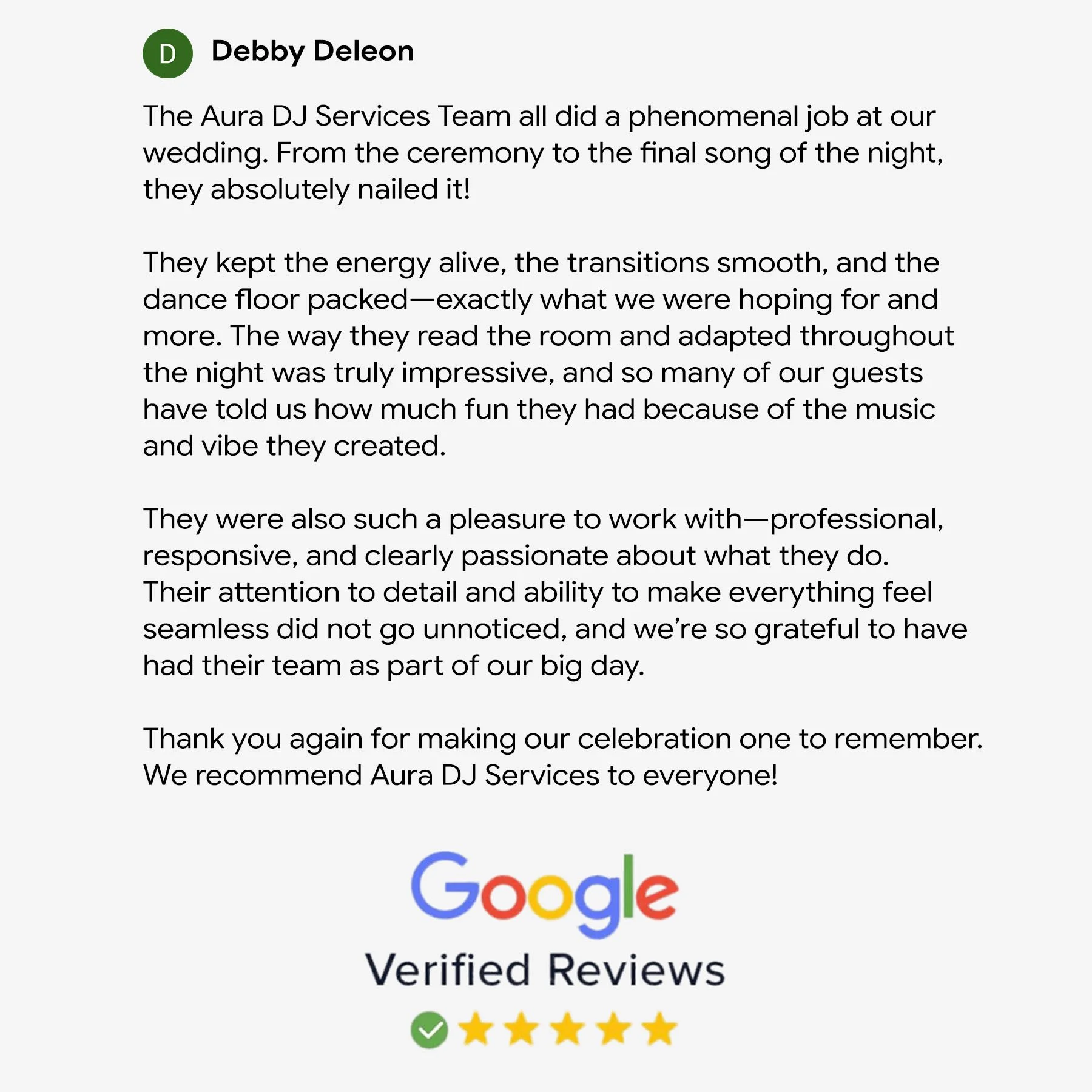 Debby Deleon Google Review