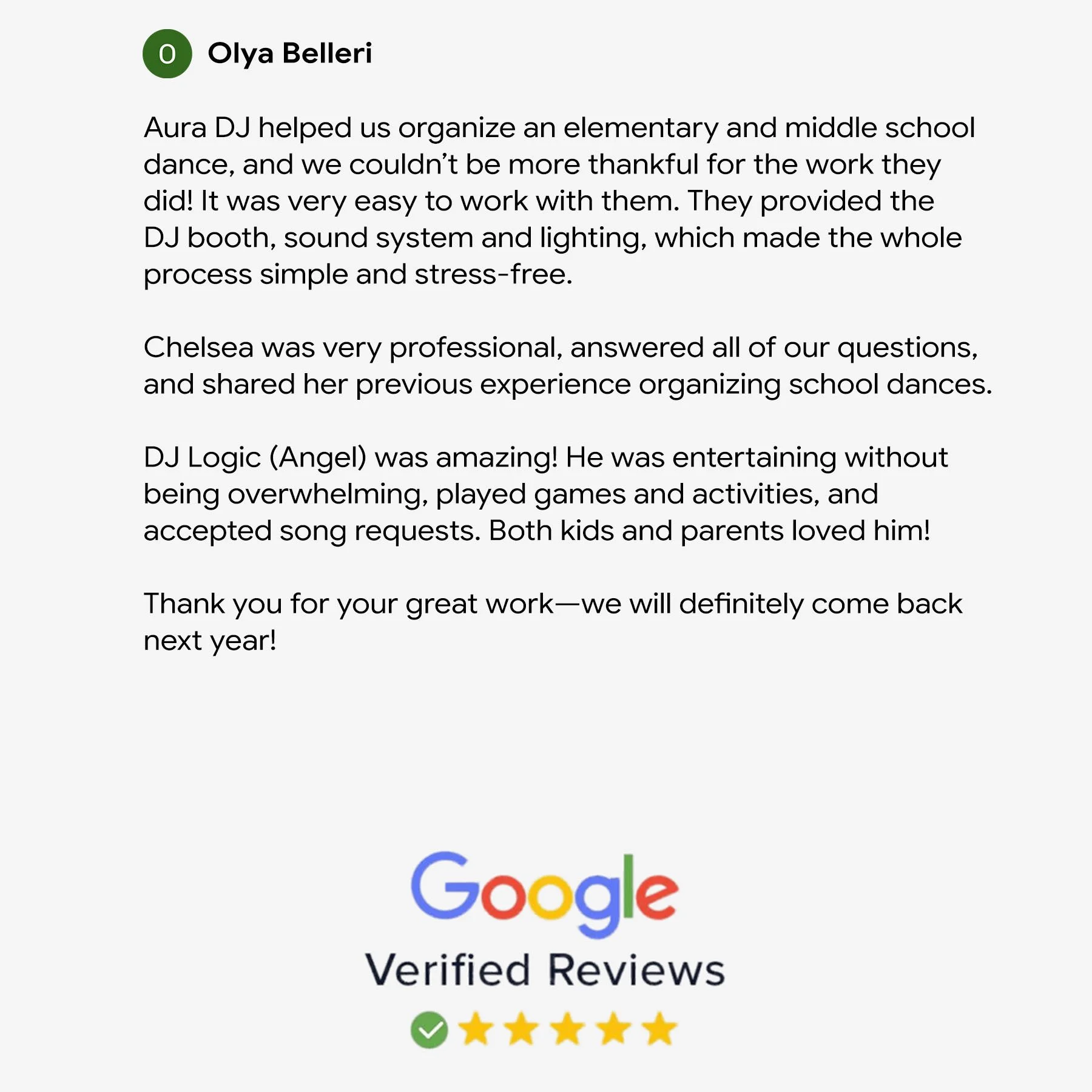 Olya Belleri Google Review