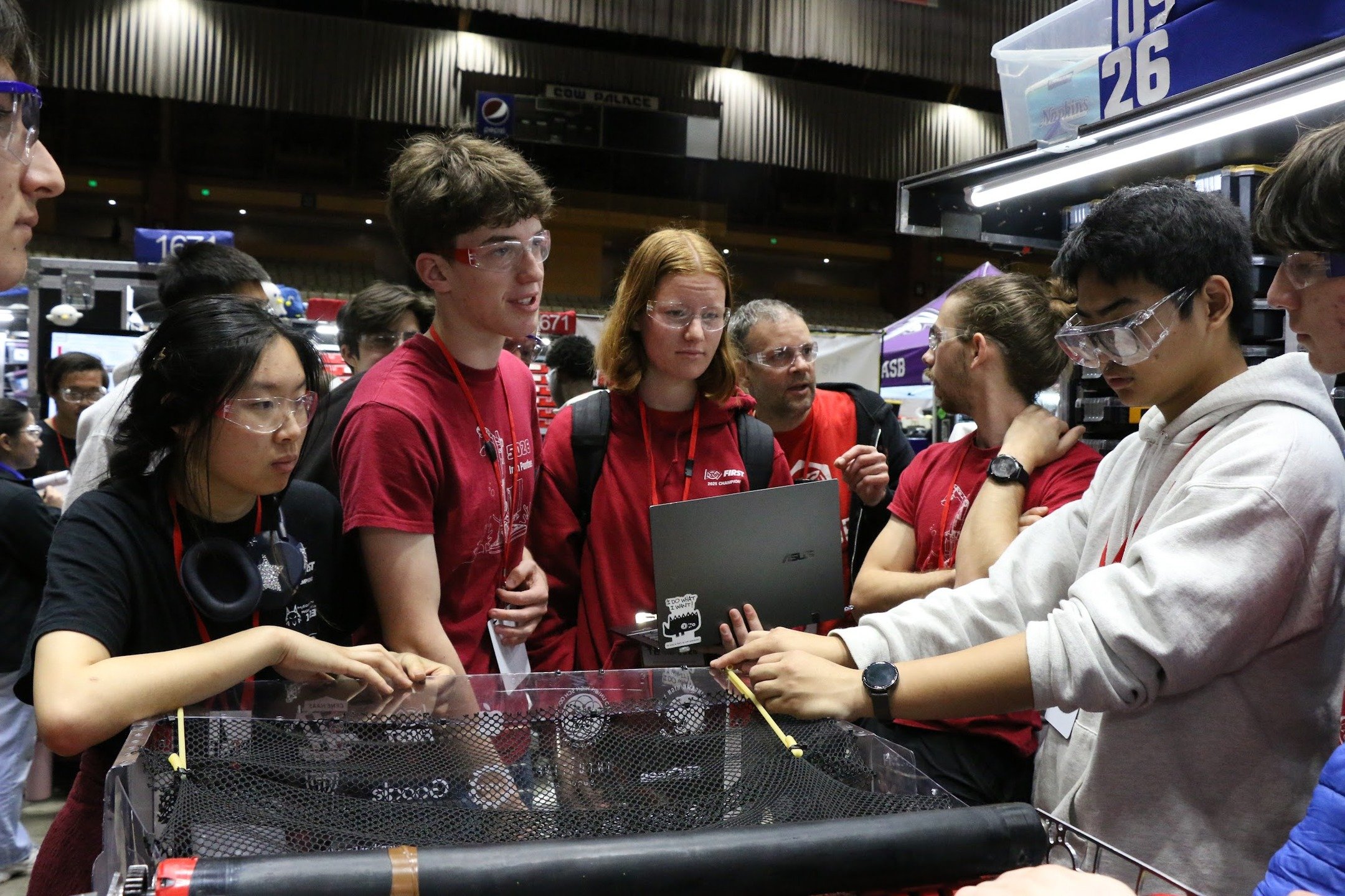 Yesterday at NorCal DCMP, we continued digging deeper into qualification matches, ending the day ranked 24th! We were also proud to give two Girl Scout troops a tour of the event, showing them around the pits and watching matches with them. We can't 