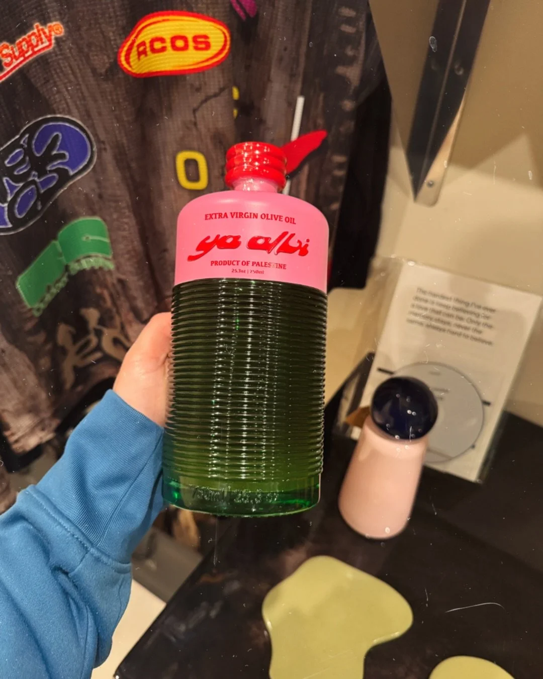 Introducing YA ALBI&rsquo;s new 750 mL cold-pressed extra virgin olive oil from Palestine, packaged in a durable glass bottle. It&rsquo;s versatile for cooking and daily use, designed to be displayed rather than stored away. We also offer their merch