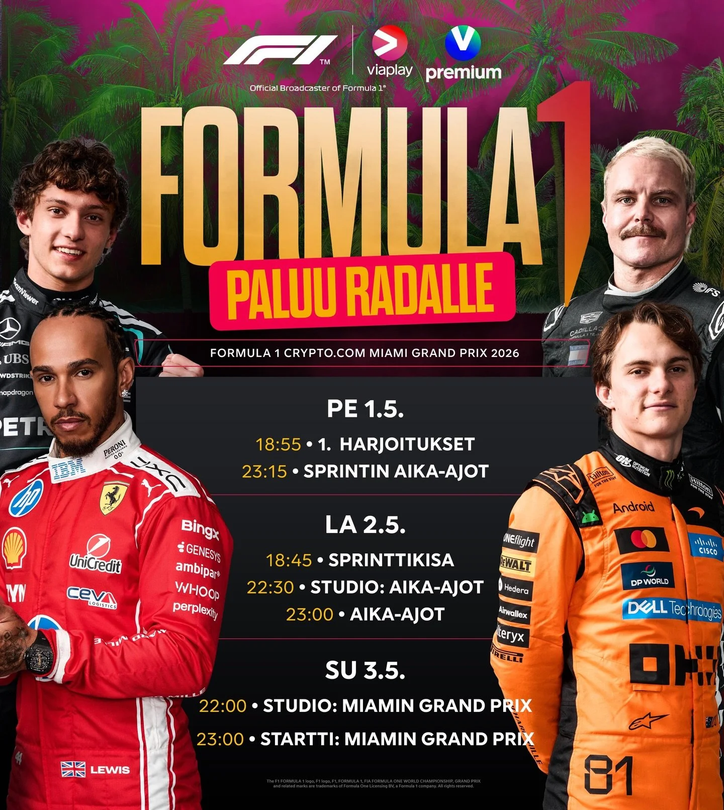 Finally! Let&rsquo;s go racing 🌴☀️🦩

@viaplaymotorfi @f1