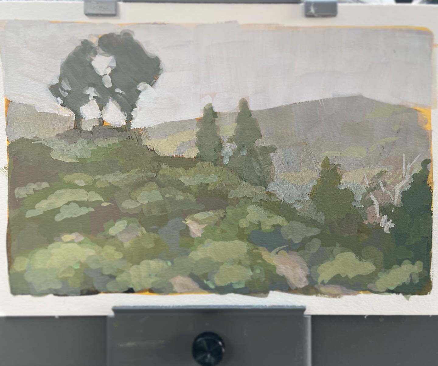 #pleinairpril Day 12 Misty Mountains in the #verdugohills #burbank #pleinairpainting #gouache #painterofaight