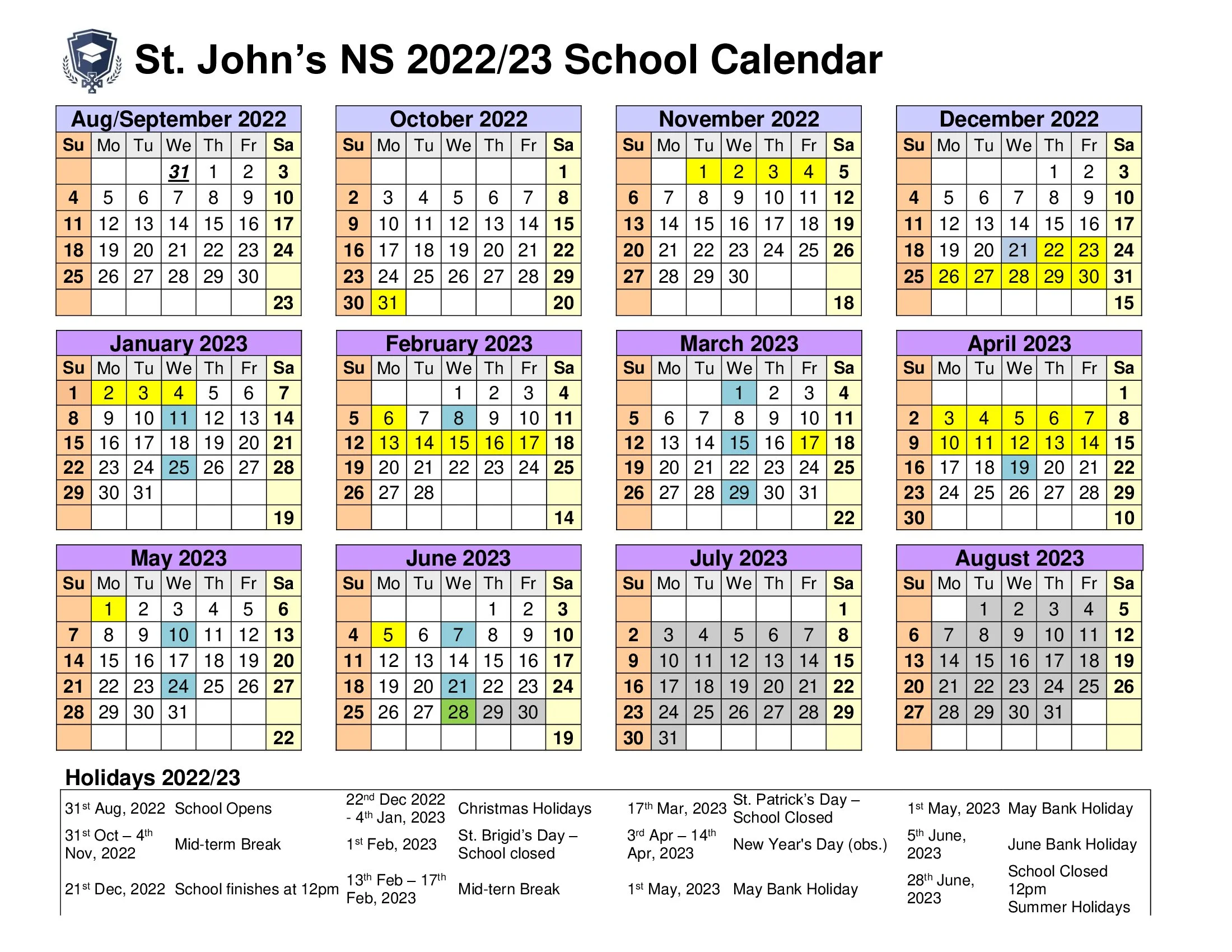 School Calendar — St John's National School Shannon School Calendar — St John's National School Shannon