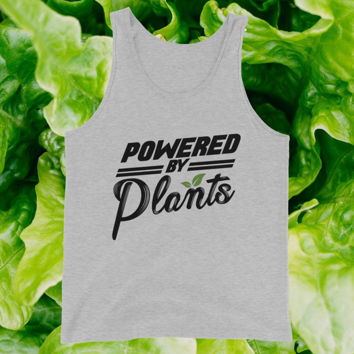 Vegan tank top that reads powered by plants.jpg